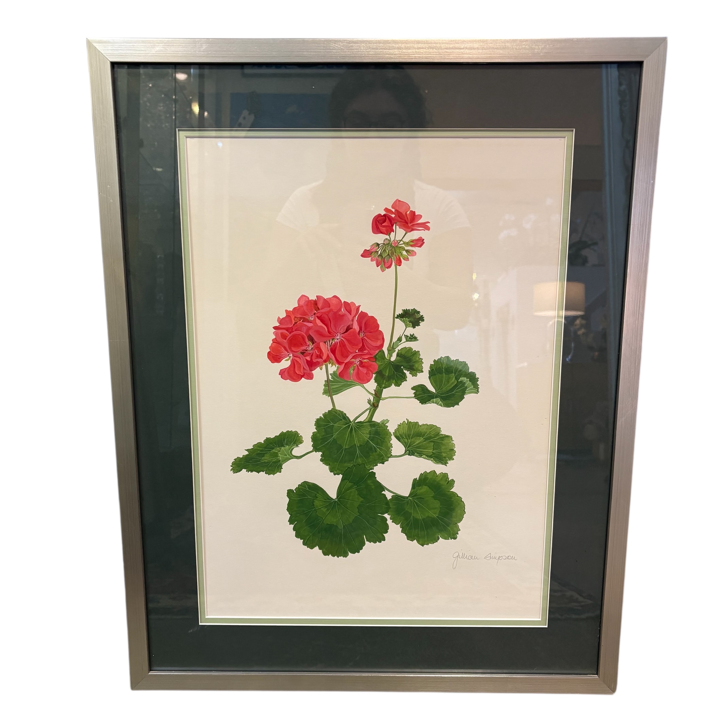 Gillian Simpson Red Geranium Original Watercolour - Coast Consignment - image 1