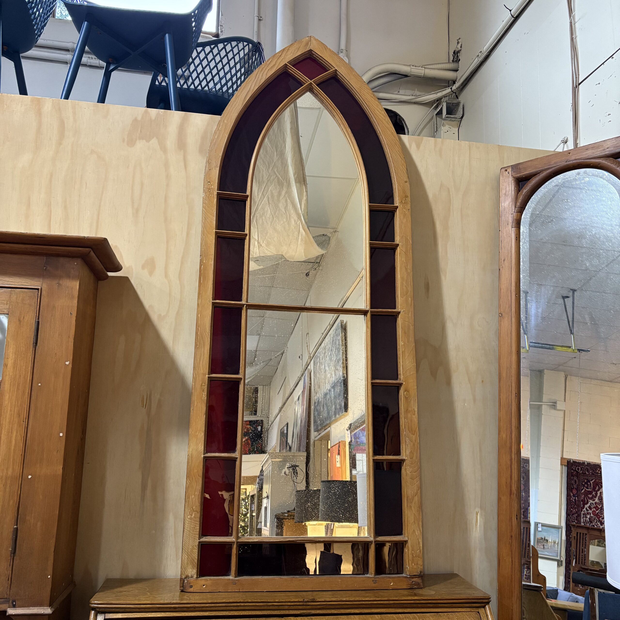 Large Arch Mirror with Red Glass - Image 2