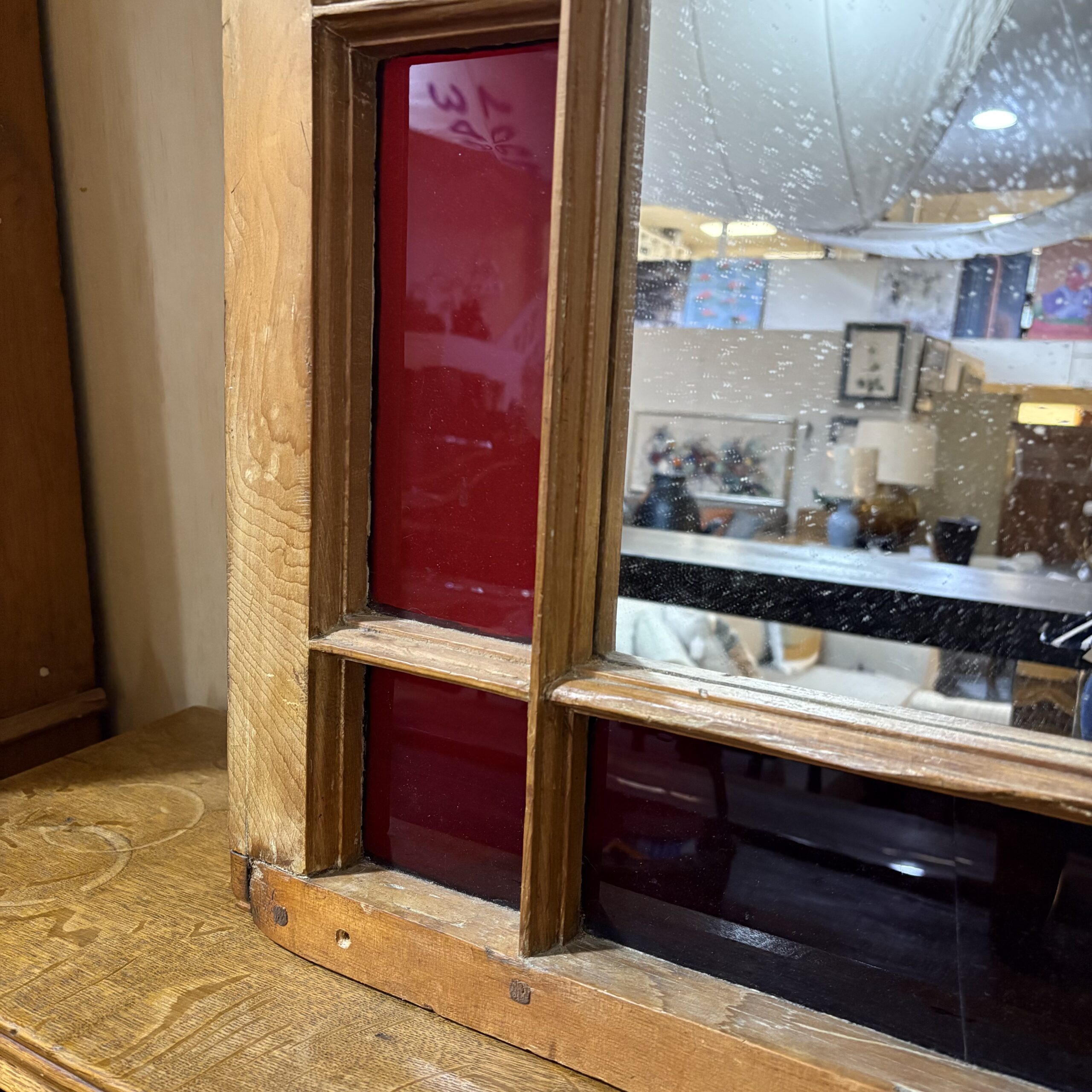 Large Arch Mirror with Red Glass - Image 4