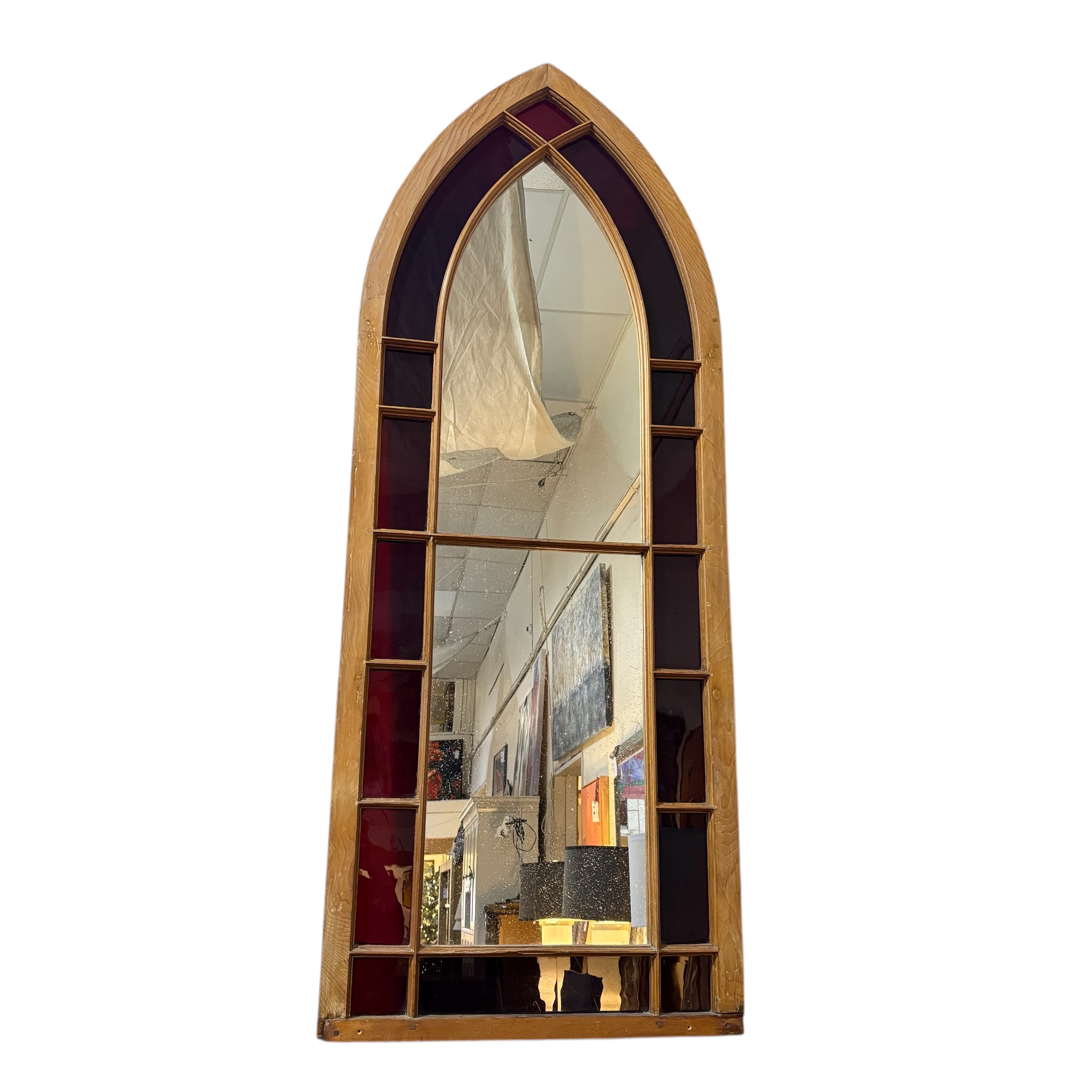 Large Arch Mirror with Red Glass