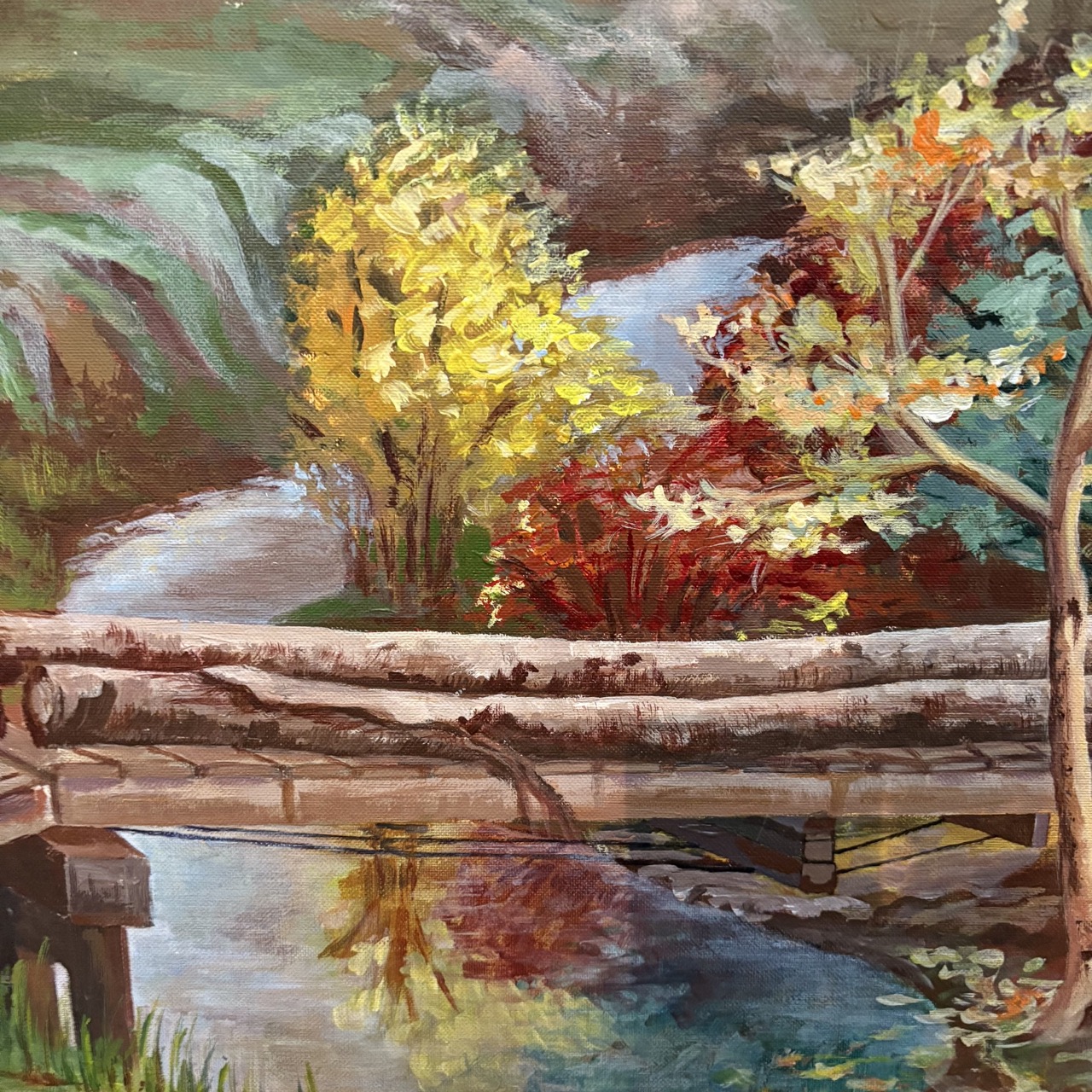 Virginia G. Curtis "The Log Bridge in Autumn" - Coast Consignment - image 3