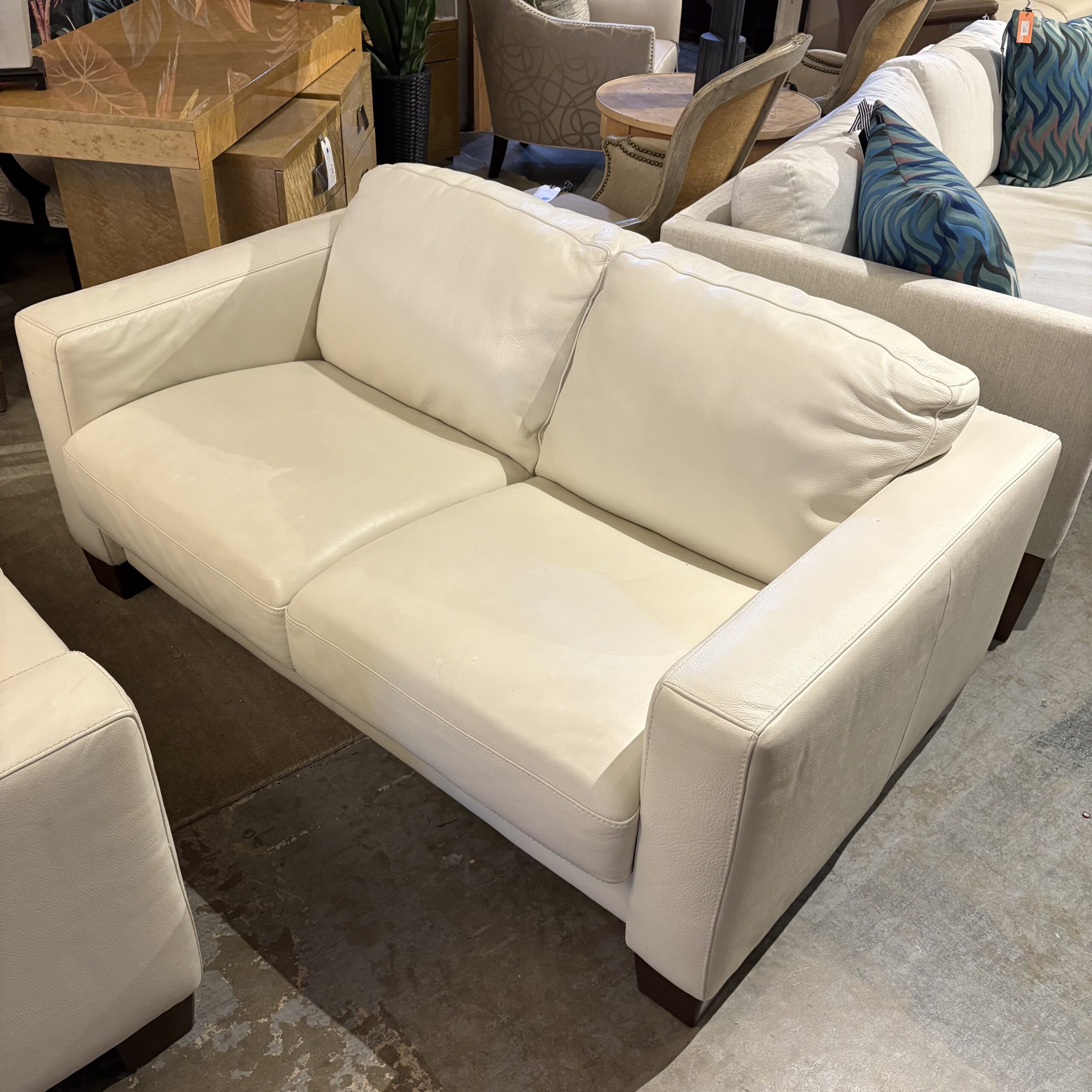 Cream Leather Loveseat - Image 2