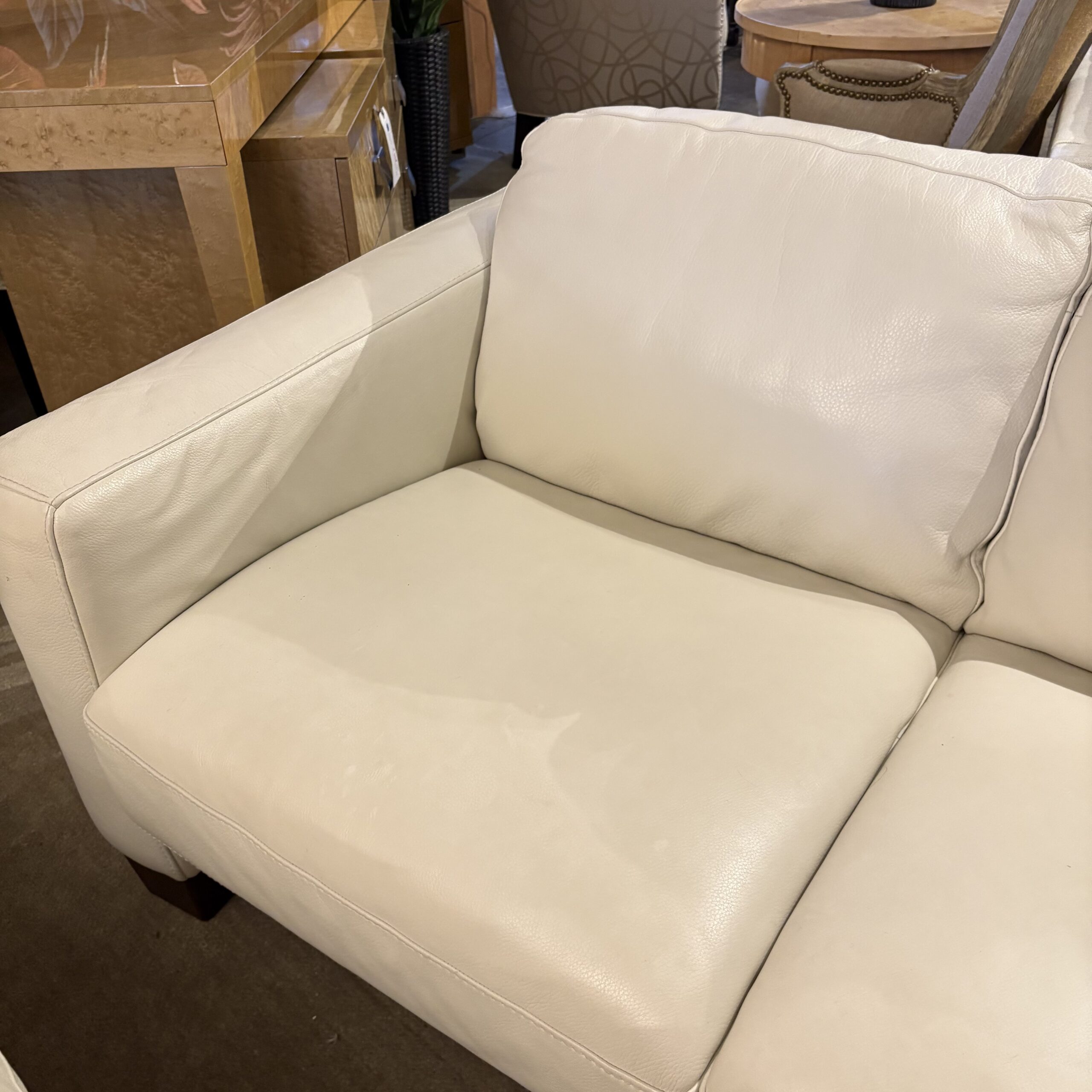Cream Leather Loveseat - Image 4