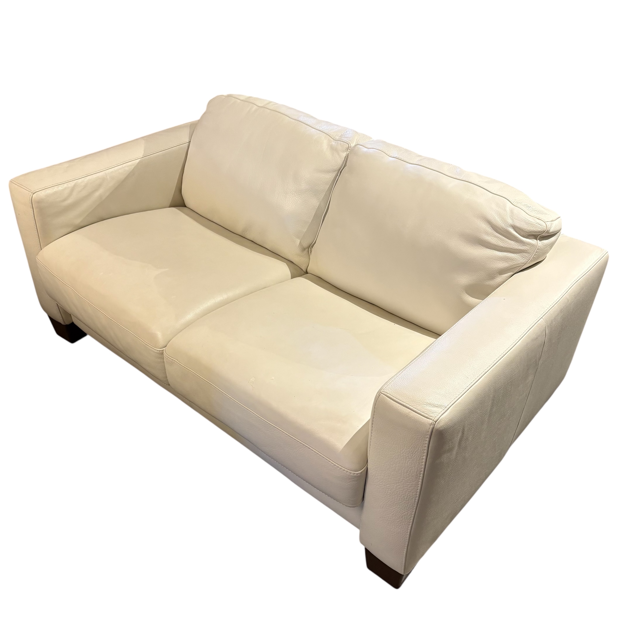 Cream Leather Loveseat