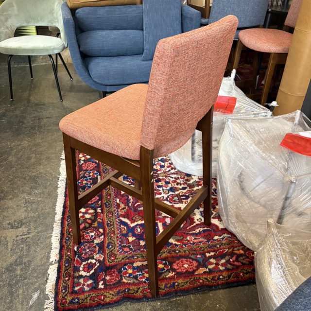 Pair of Walnut and Rosehip Orange Counter Stools - Coast Consignment - image 8