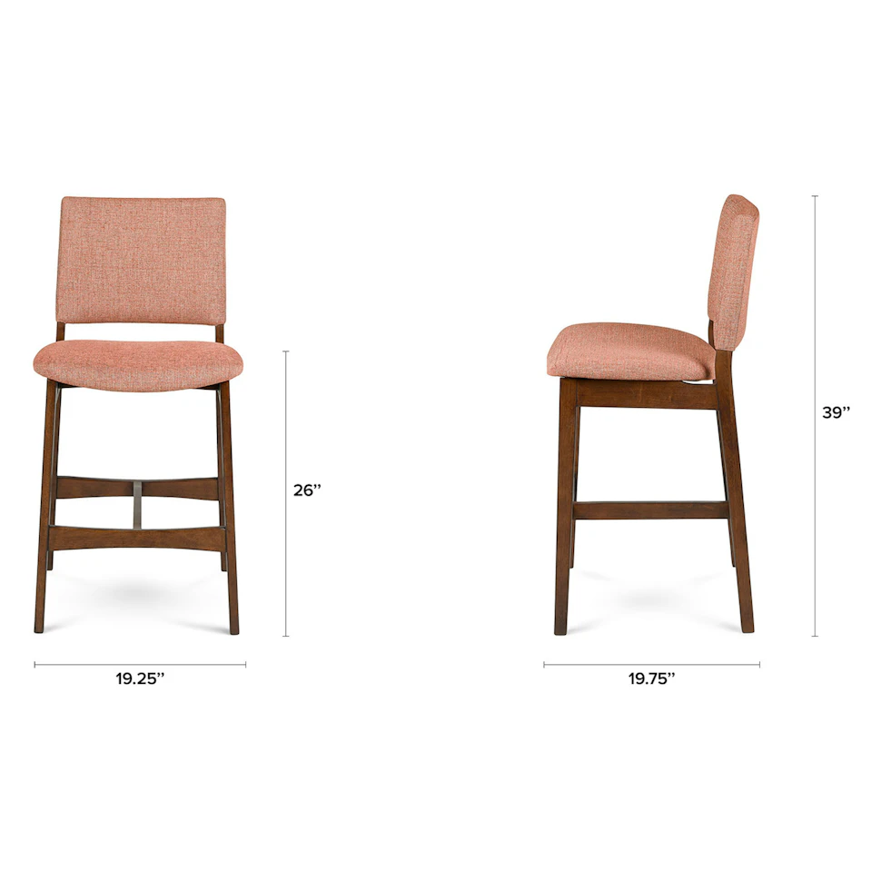 Pair of Walnut and Rosehip Orange Counter Stools - Coast Consignment - image 5