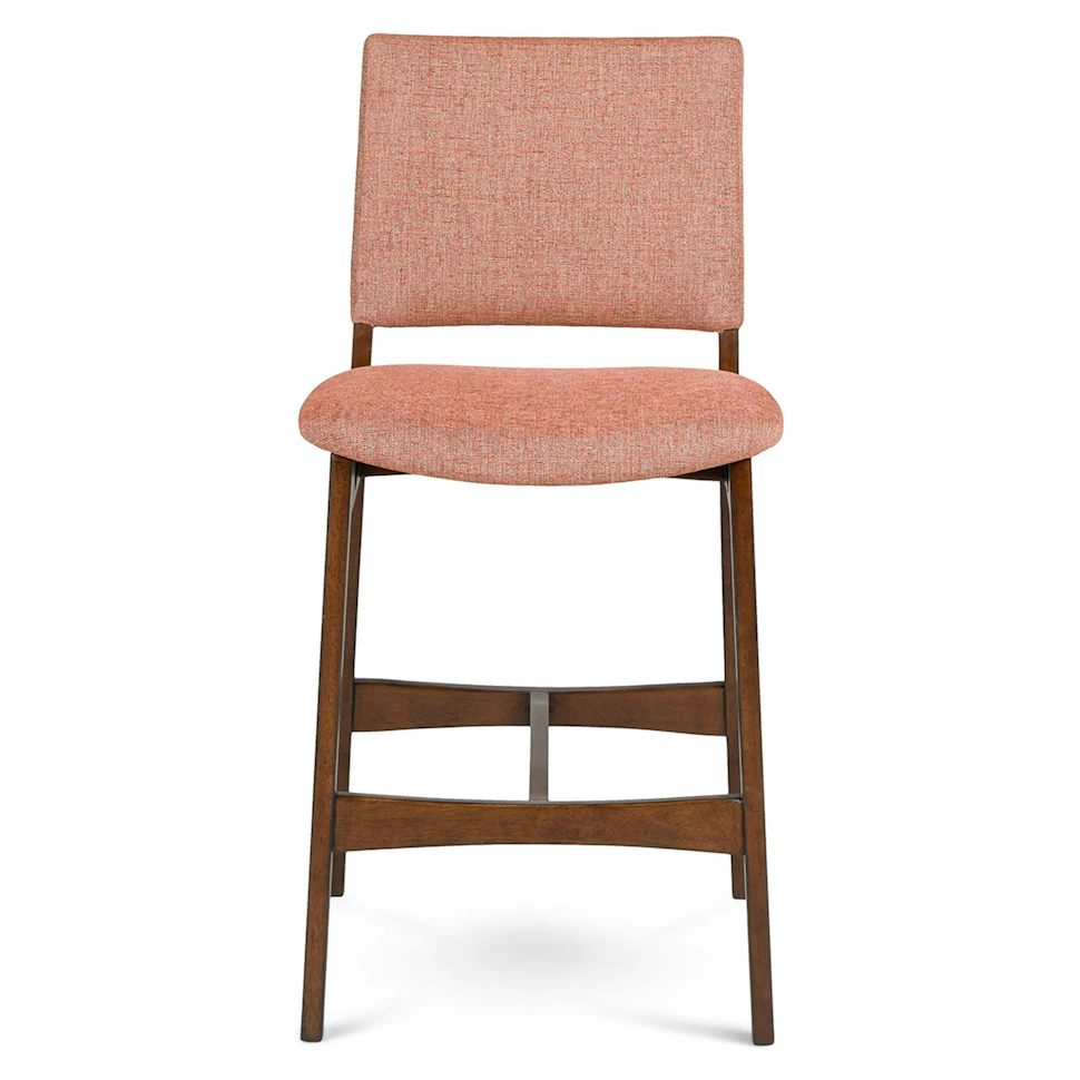 Pair of Walnut and Rosehip Orange Counter Stools - Coast Consignment - image 2