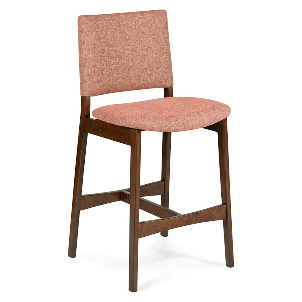 Pair of Walnut and Rosehip Orange Counter Stools - Coast Consignment - image 1