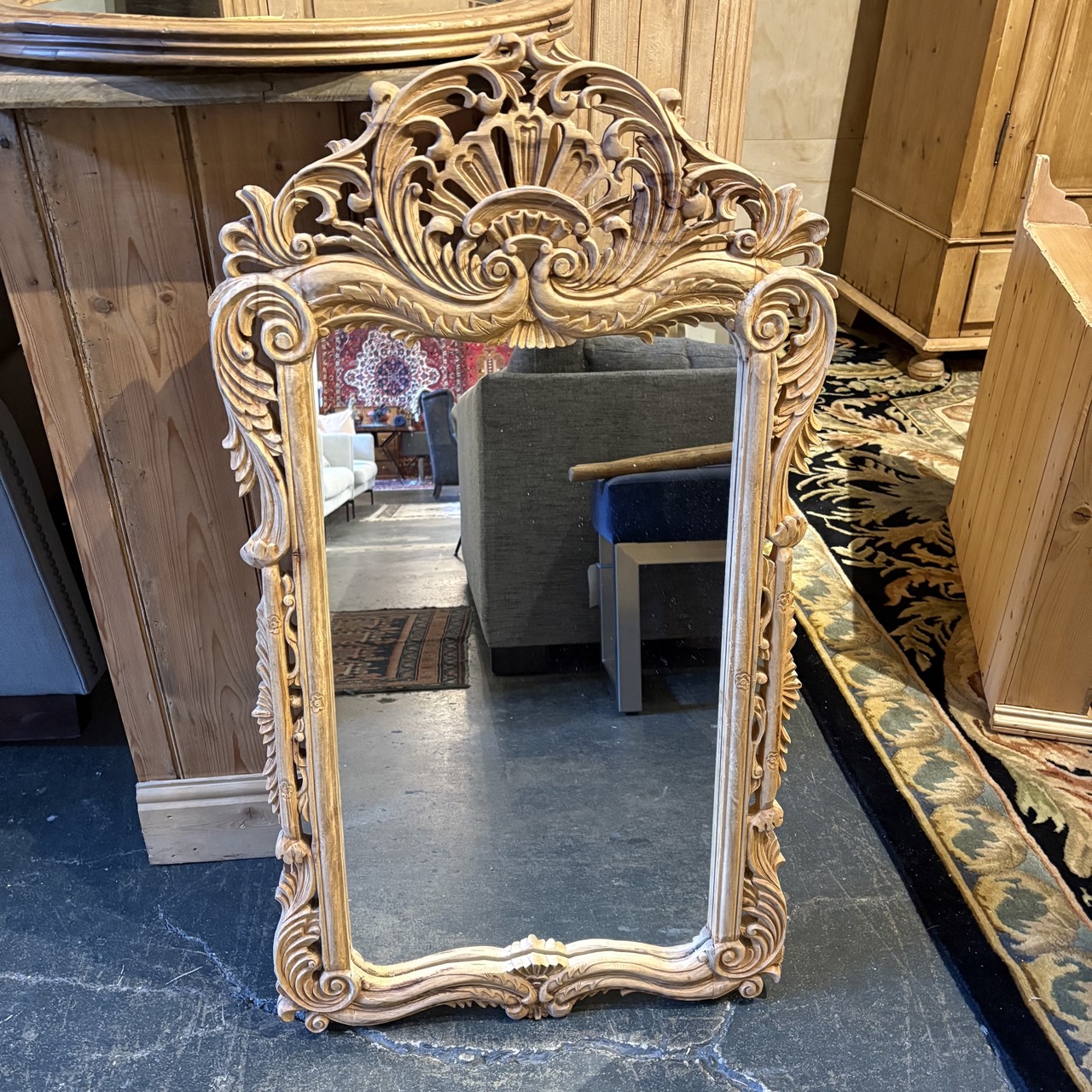Vintage Rococo Style Carved Wood Mirror - Image 2