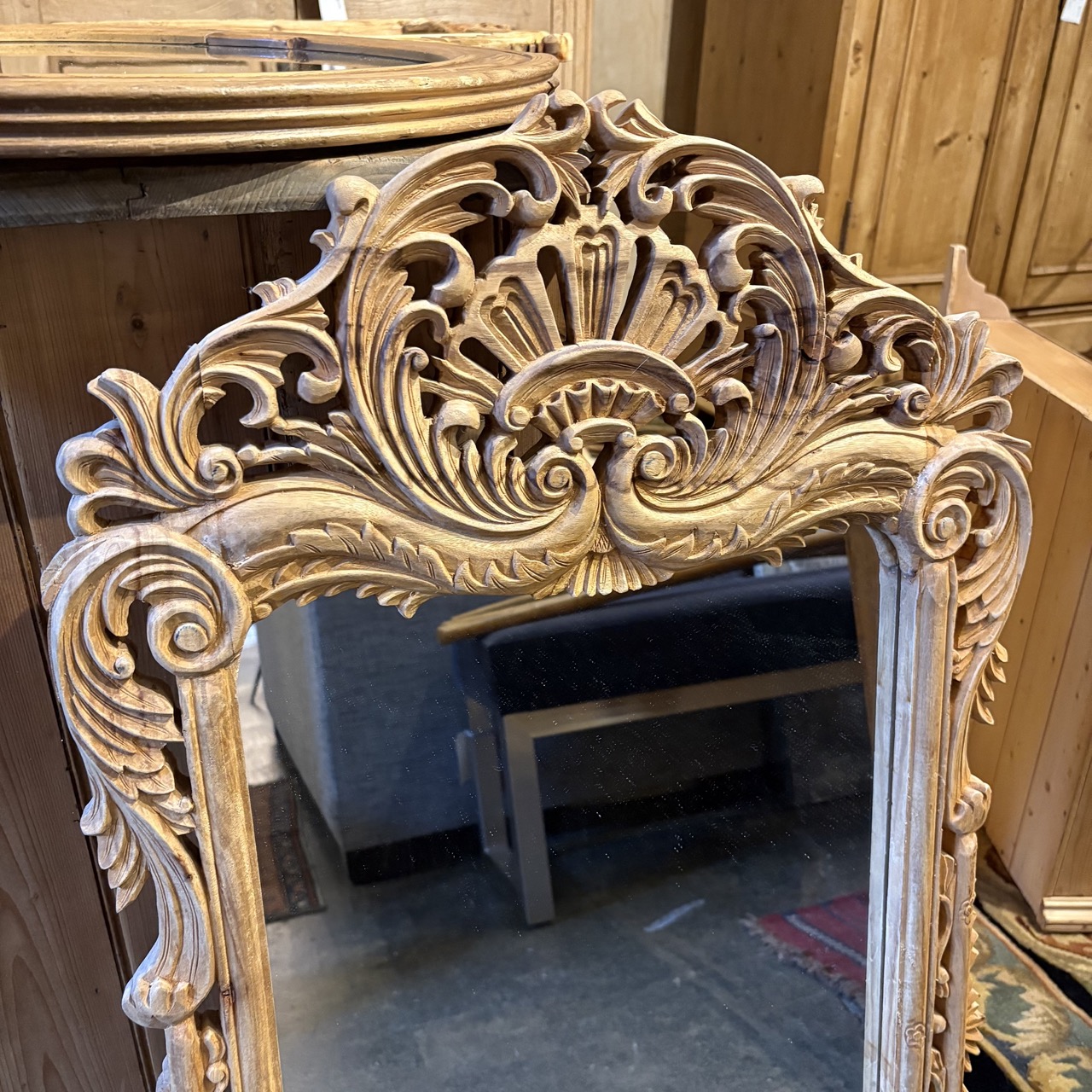Vintage Rococo Style Carved Wood Mirror - Image 3