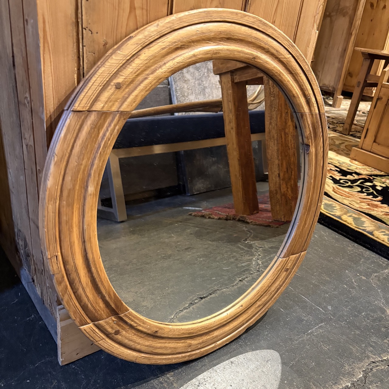 Vintage Round Wooden Mirror - Image 3