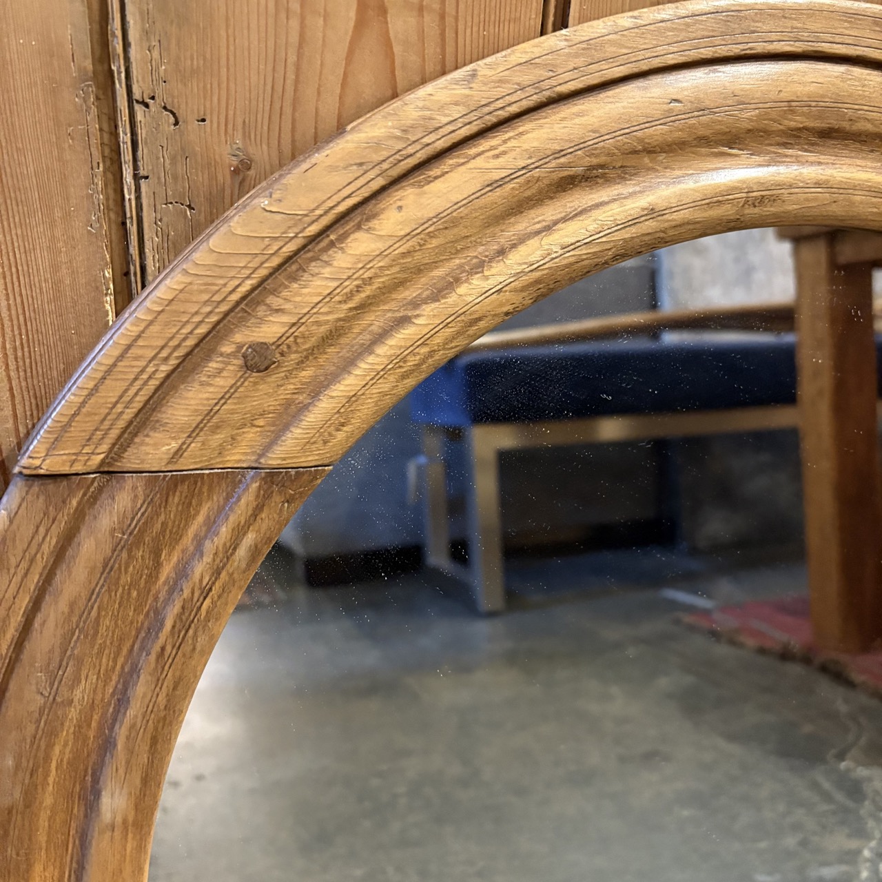 Vintage Round Wooden Mirror - Image 4