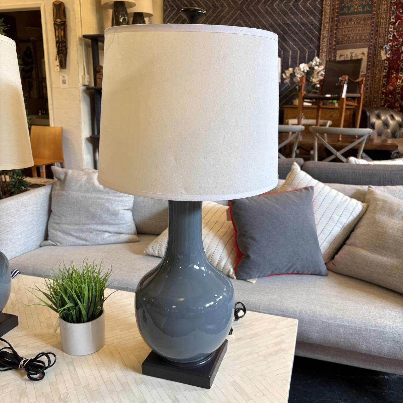 Pair of Grey/Blue Ceramic Table Lamps - Image 2