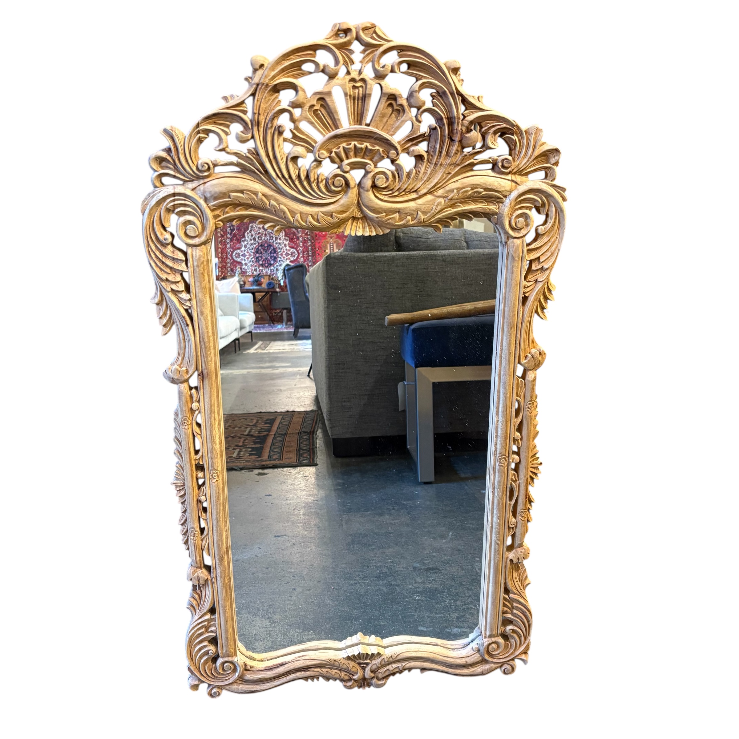 Vintage Rococo Style Carved Wood Mirror