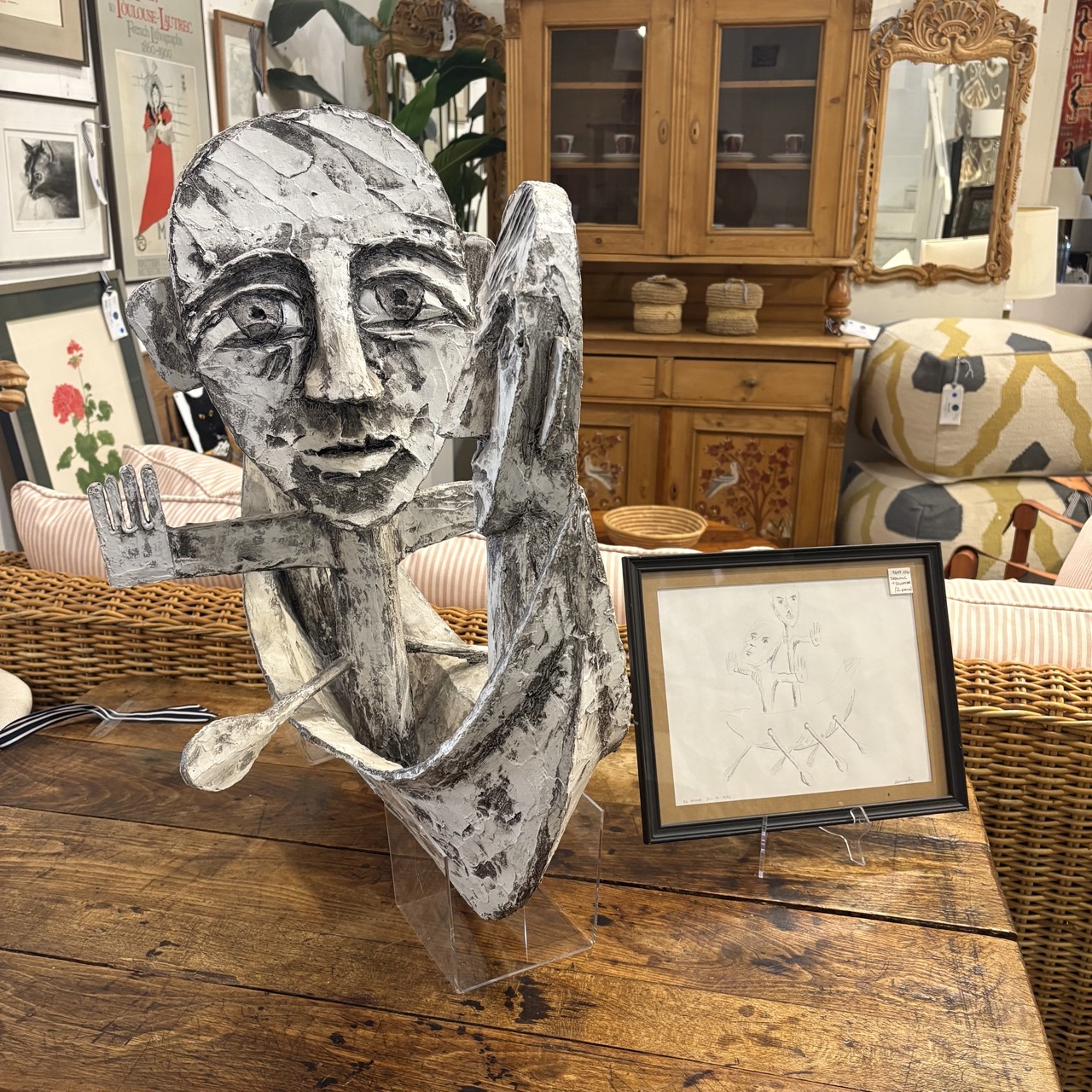 Wooden Sculpture with Pencil Drawing - Image 2