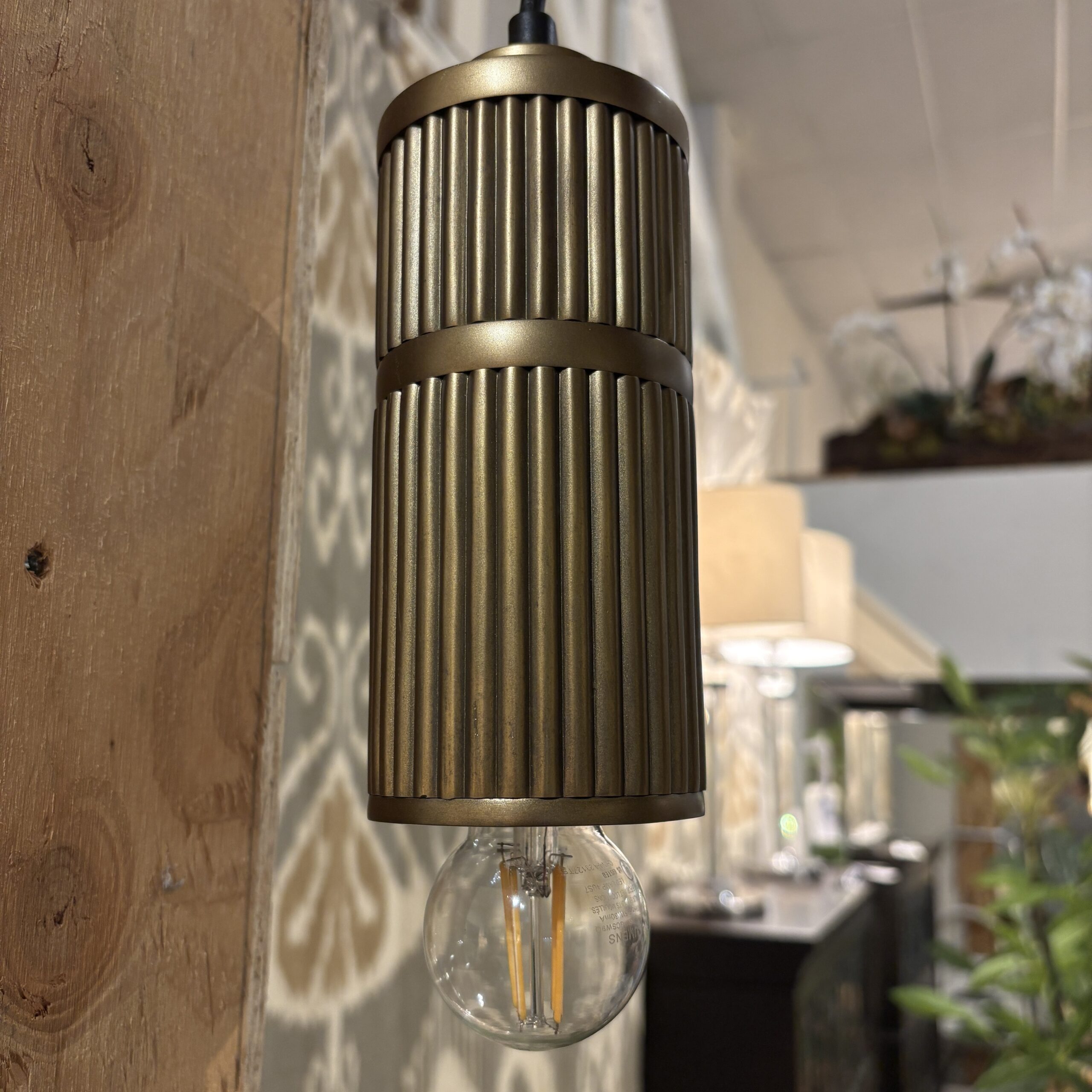 Pair of Flamant Reeded Brass Pendants - Image 3