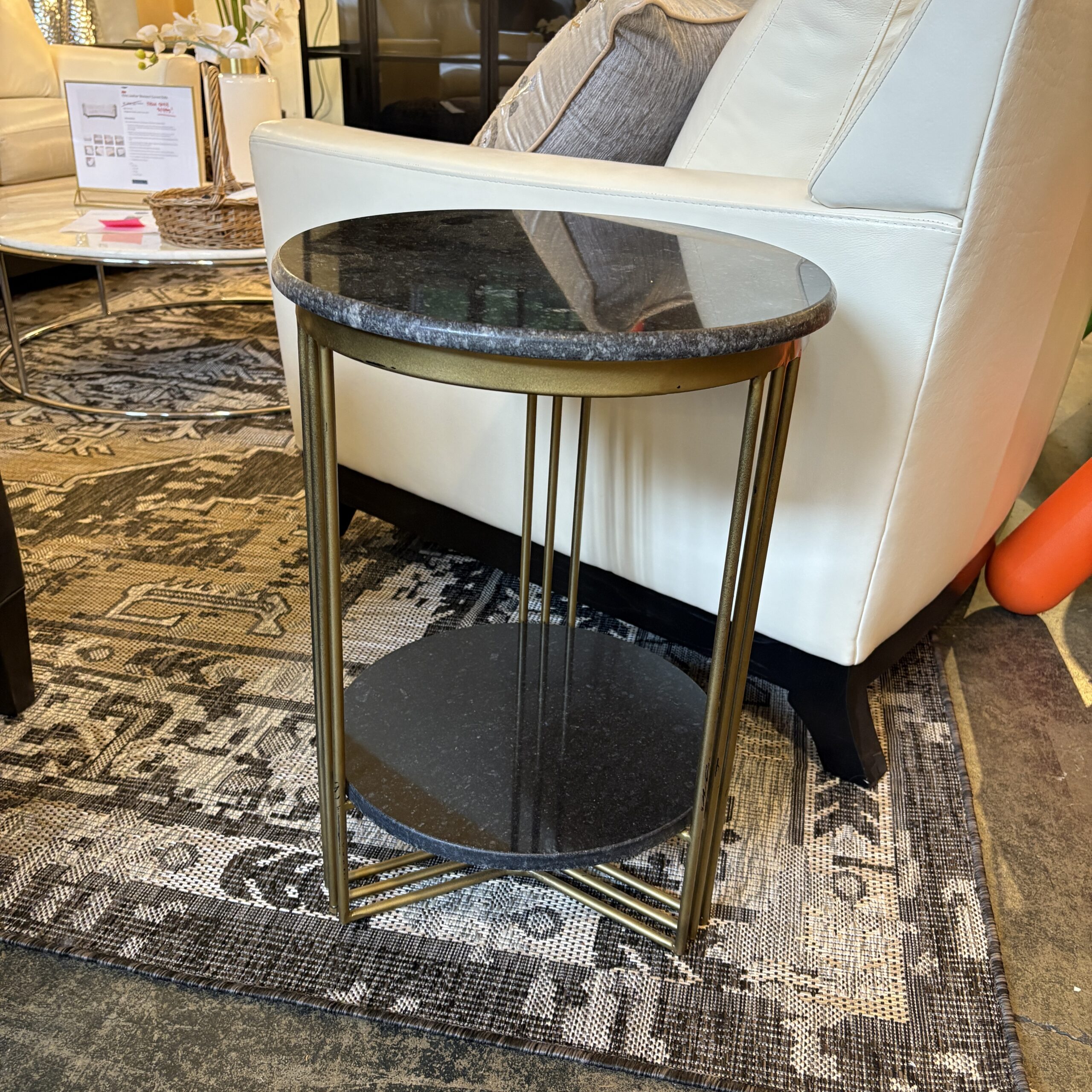 Pair of Stone & Bronze Side Tables - Image 2