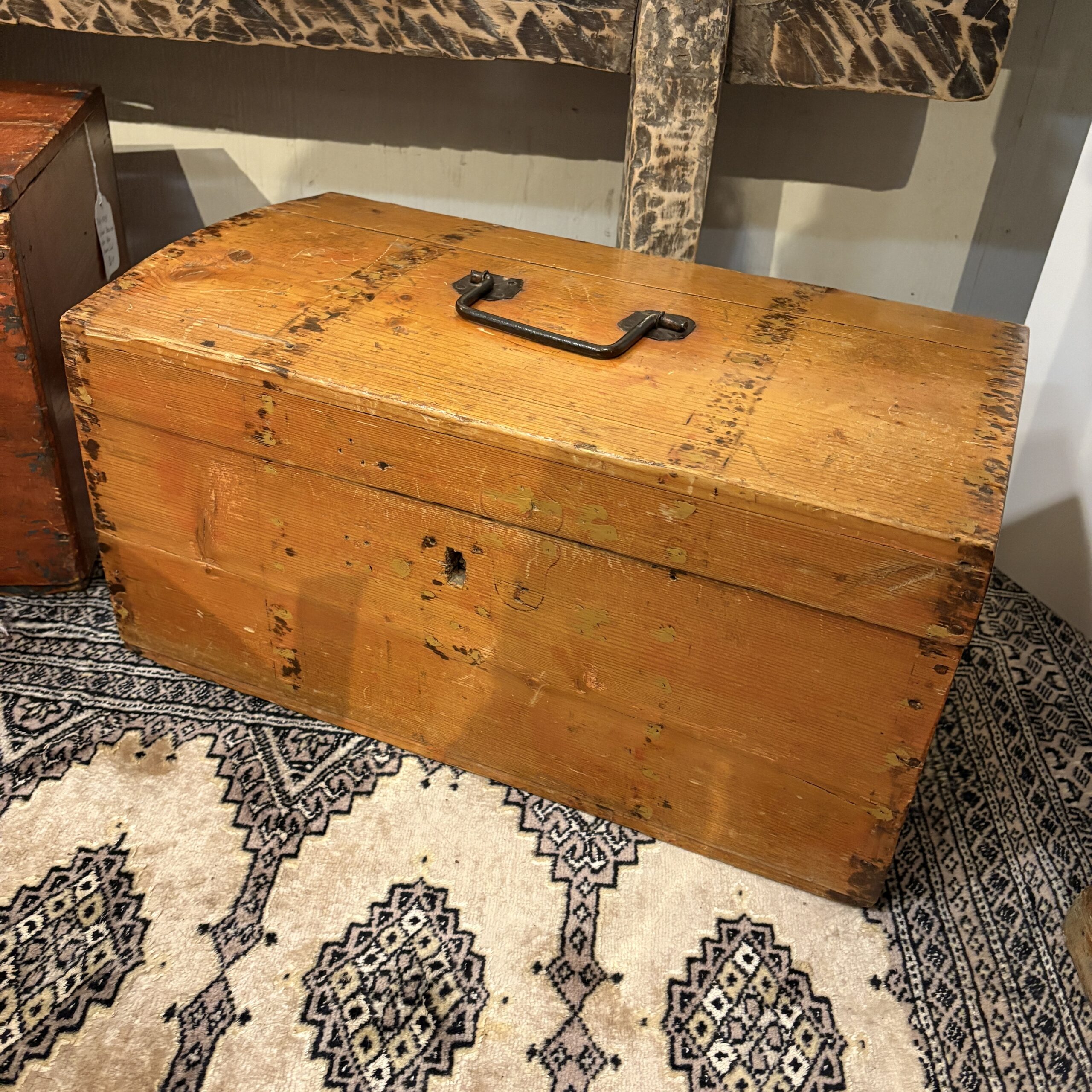 Antique Fir Box with Metal Top Handle - Coast Consignment - image 2