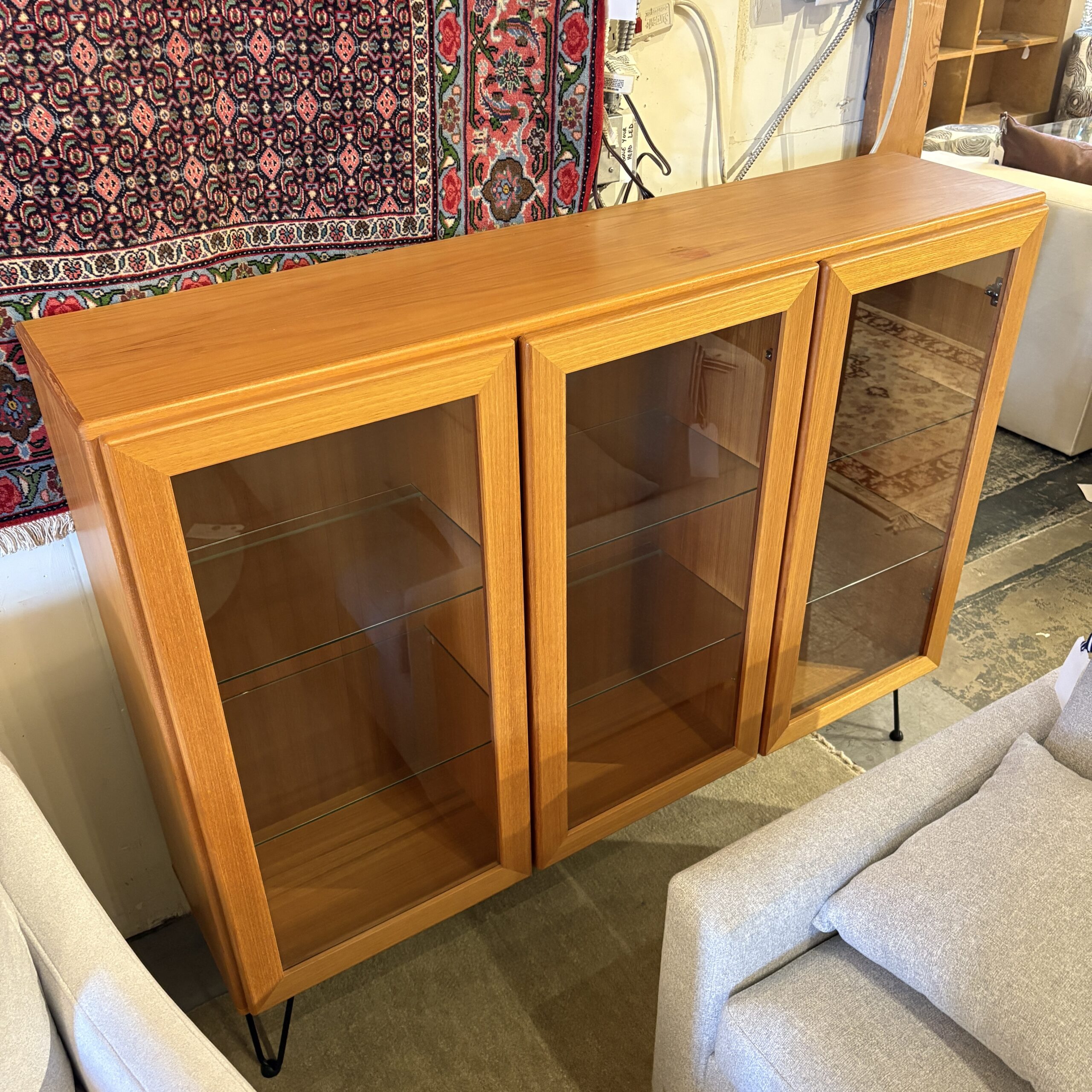 Teak Cabinet with Glass Doors &amp; Shelves - Coast Consignment