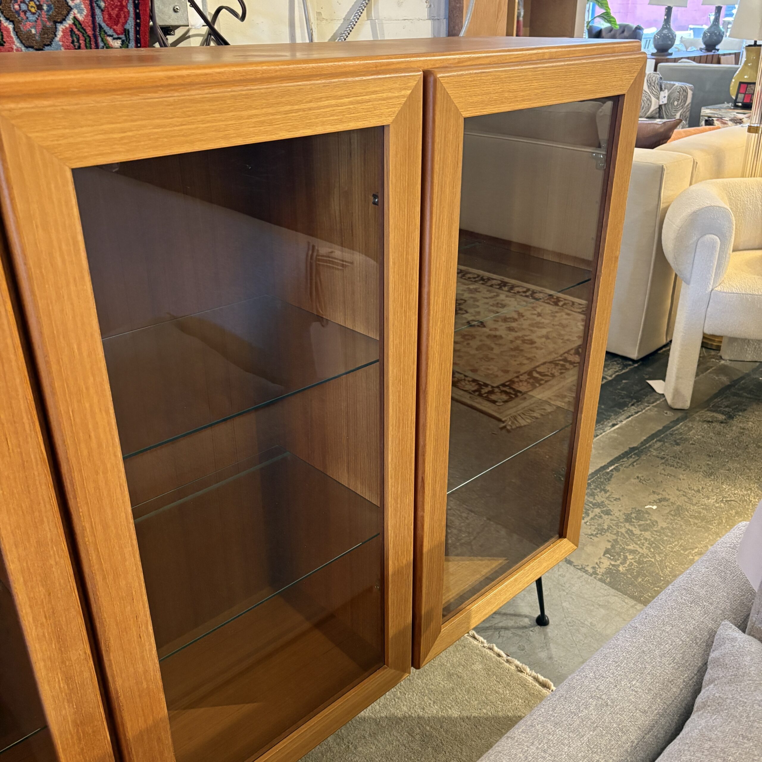 Teak Cabinet with Glass Doors &amp; Shelves - Coast Consignment