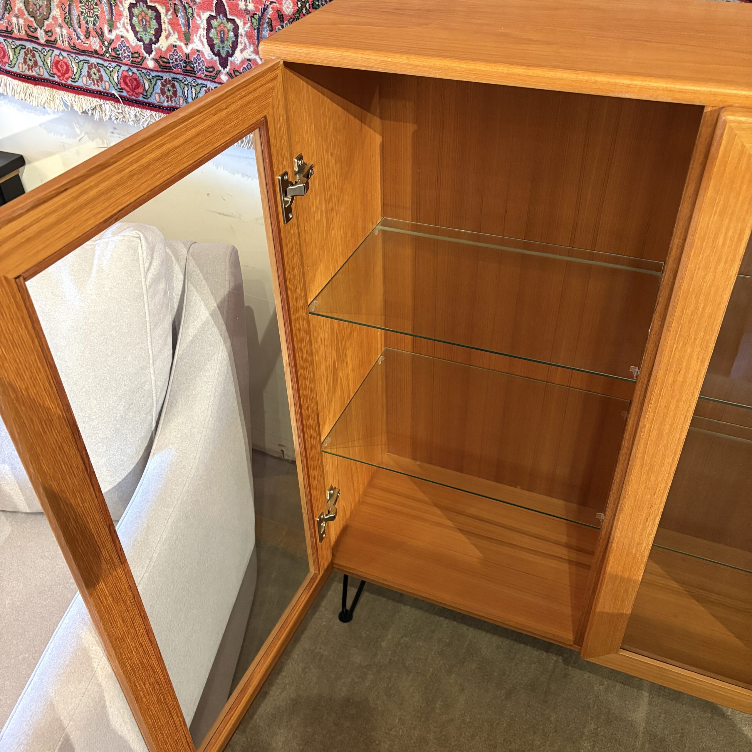 Teak Cabinet with Glass Doors &amp; Shelves - Coast Consignment