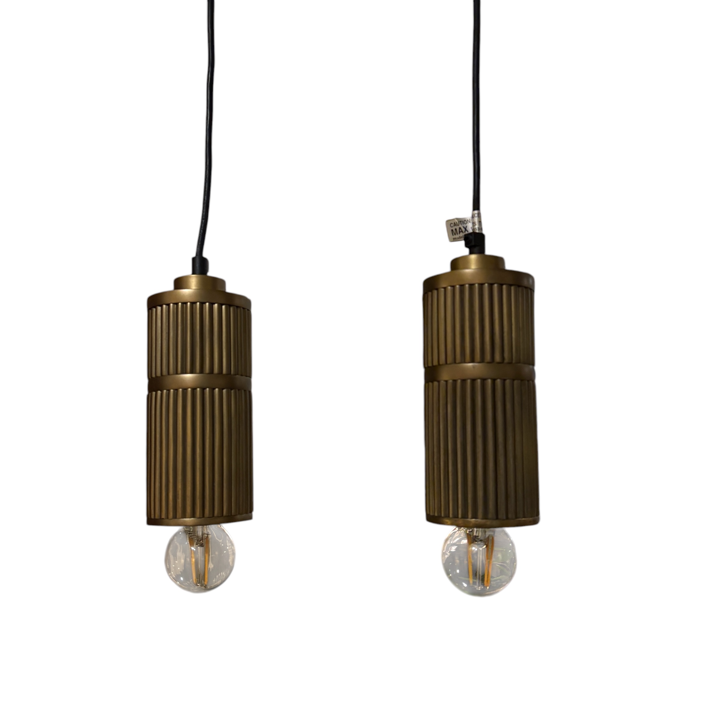 Pair of Flamant Reeded Brass Pendants