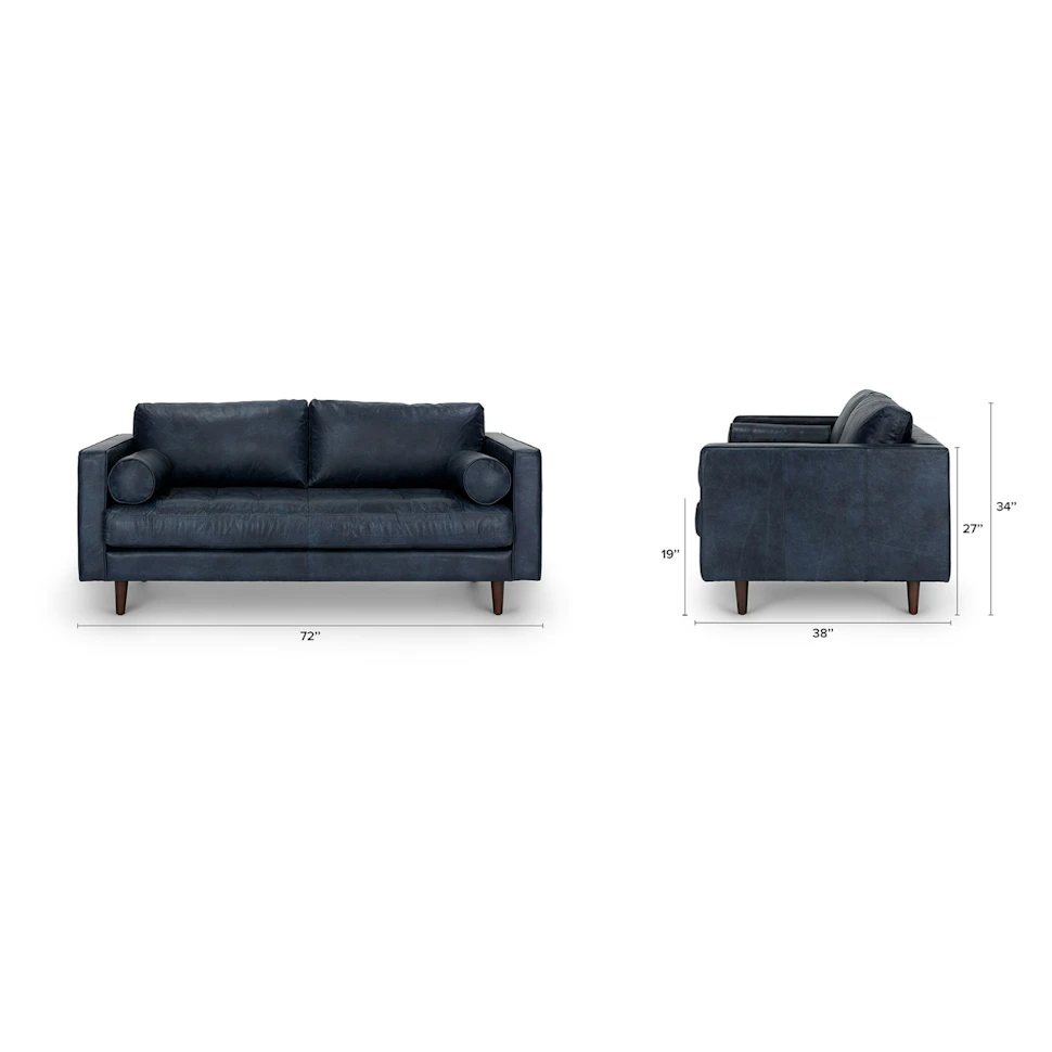 Oxford Blue Tufted Leather Loveseat