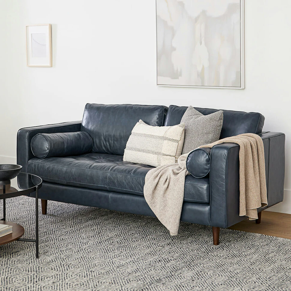 Oxford Blue Tufted Leather Loveseat