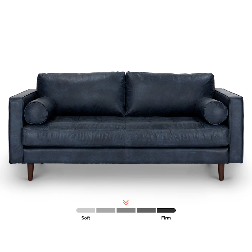 Oxford Blue Tufted Leather Loveseat