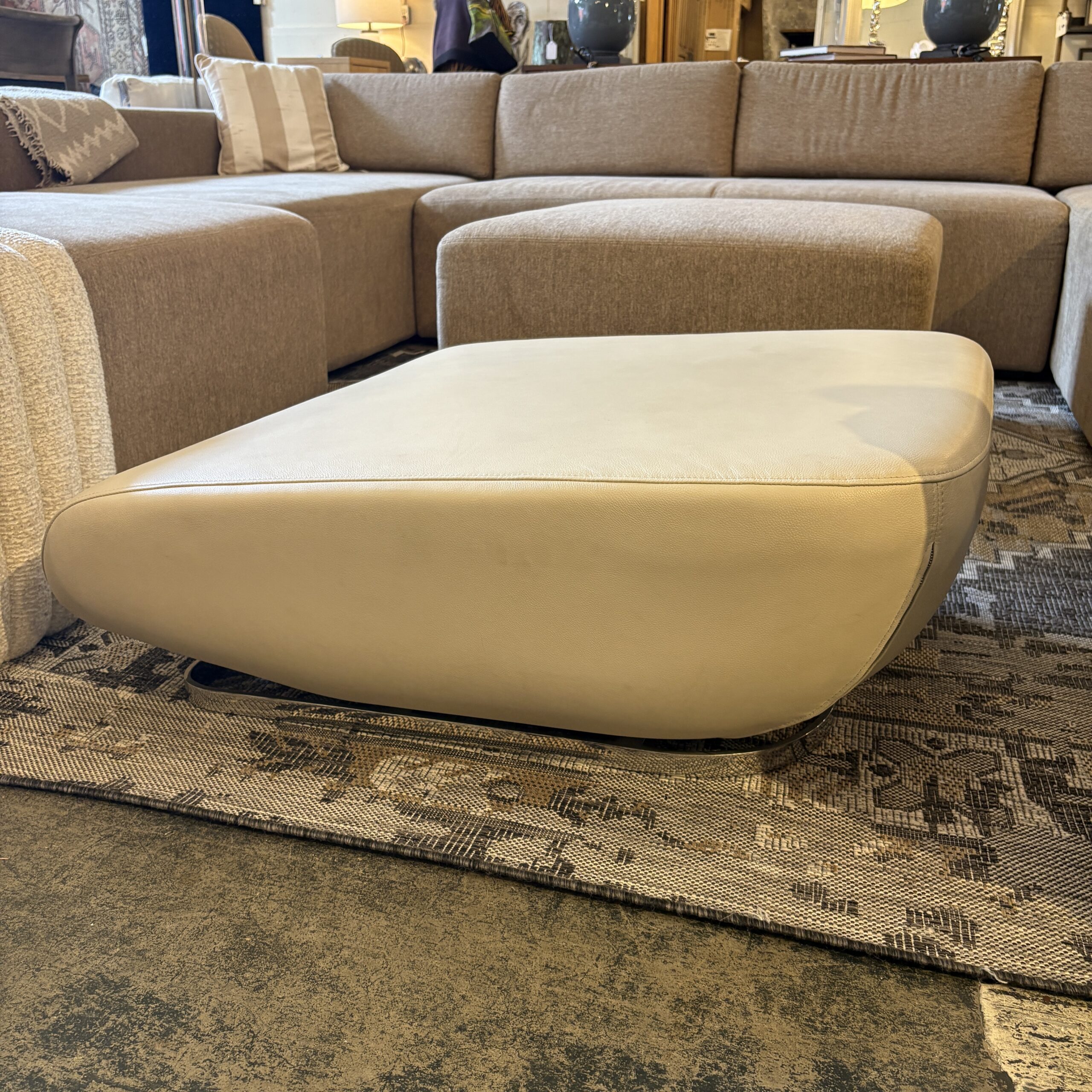Ligne Roset 'Shaman' Leather Ottoman - Coast Consignment