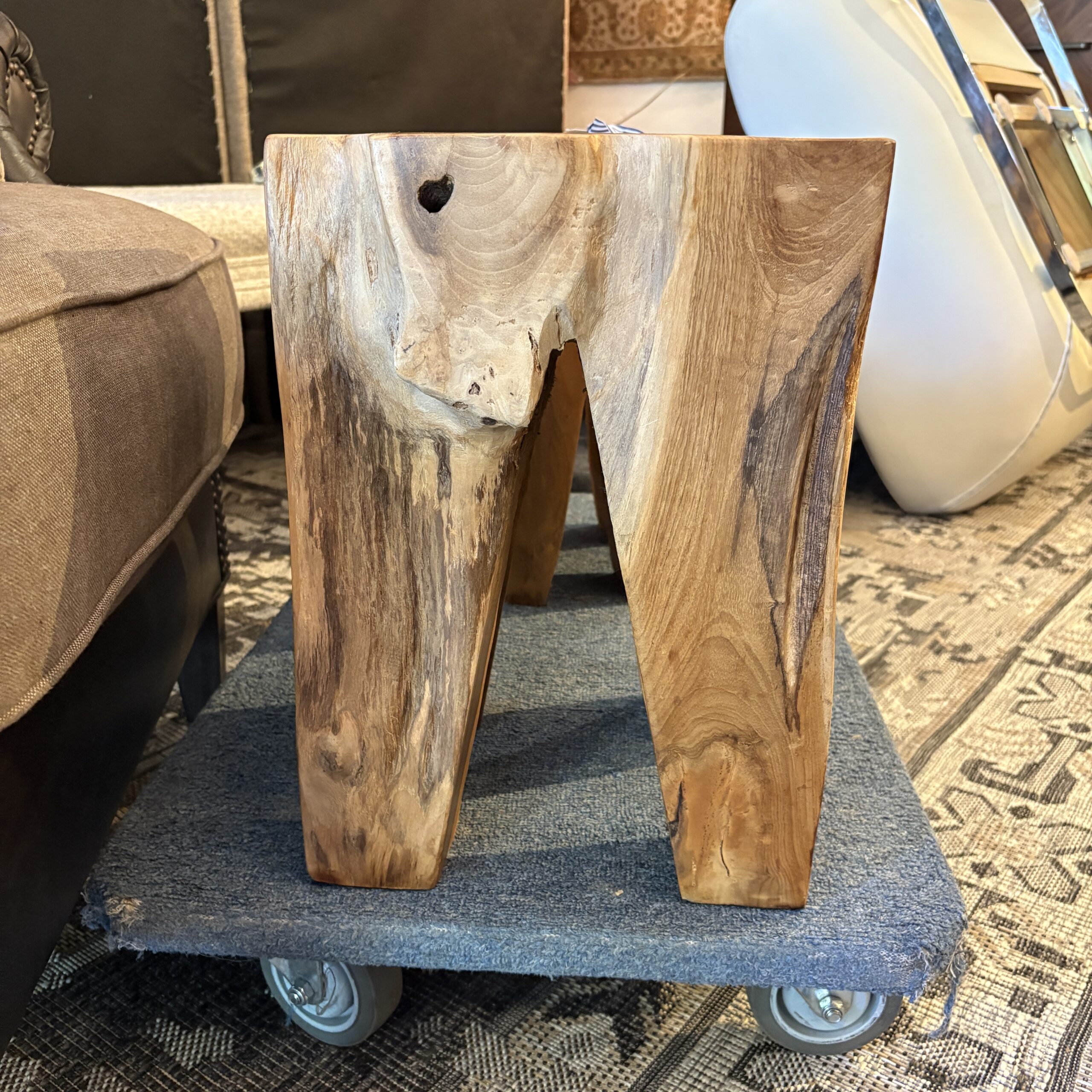 EQ3 Solid Teak Wood Stool - Coast Consignment
