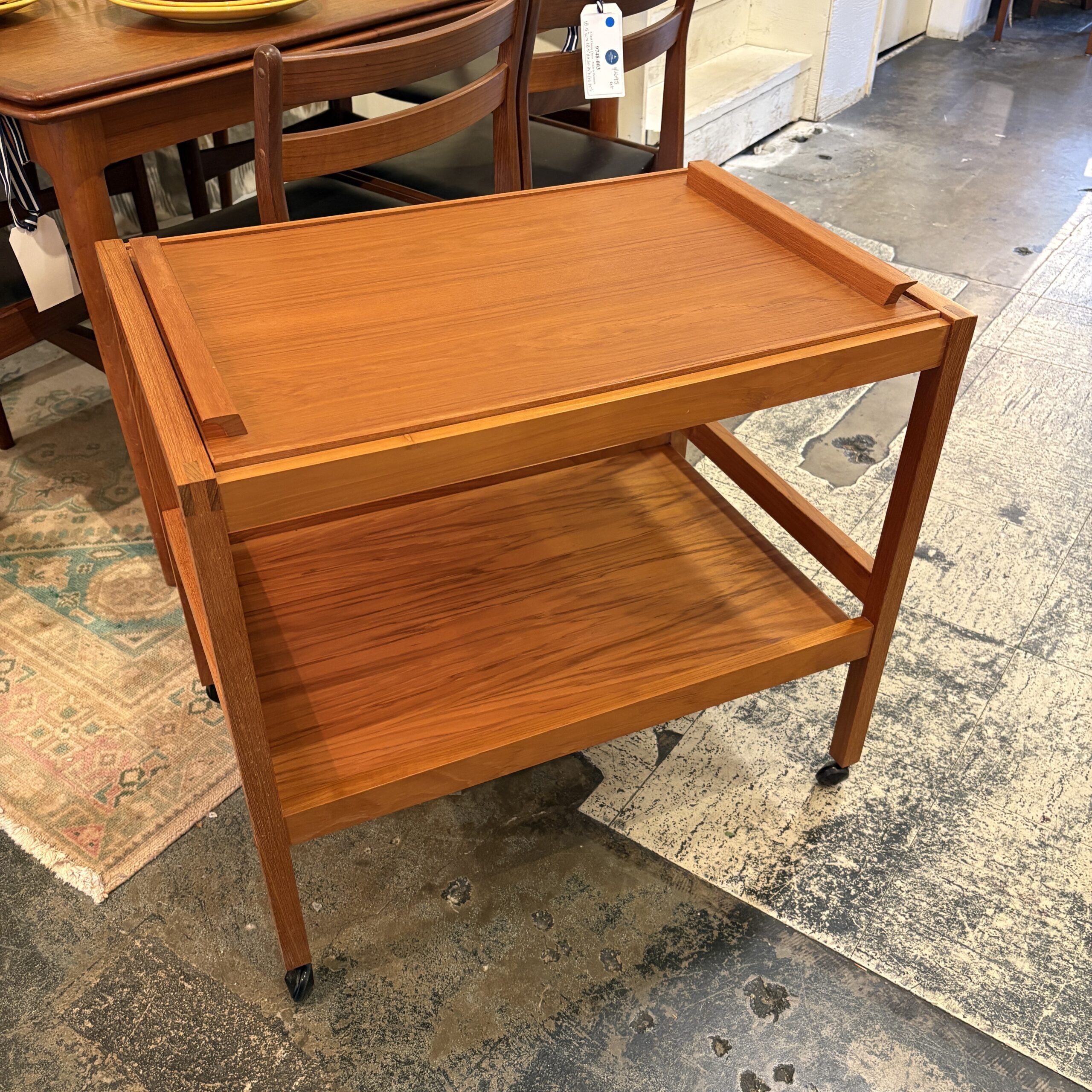 Vintage Teak Bar Cart with Removable Tray Top - Image 2