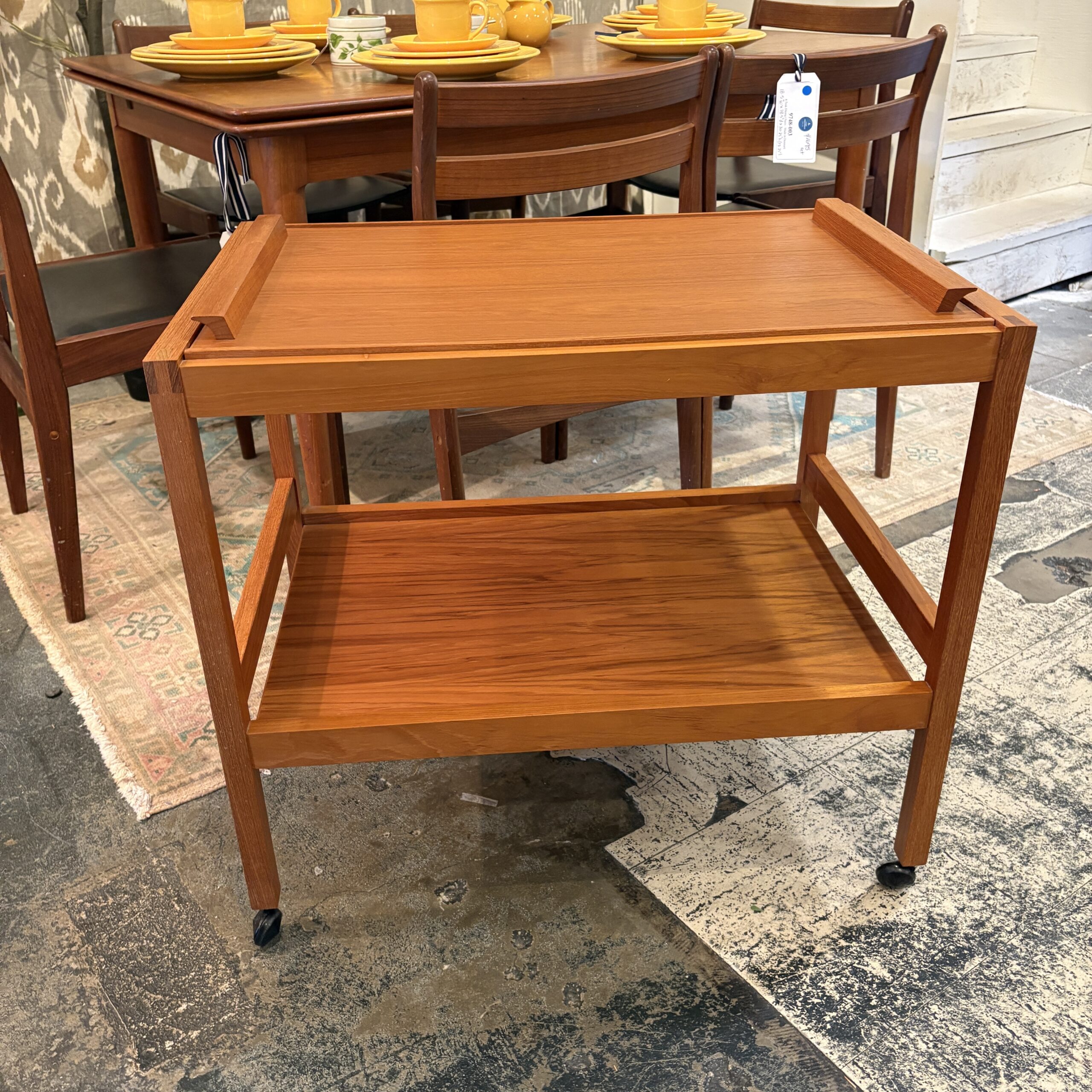 Vintage Teak Bar Cart with Removable Tray Top - Image 3