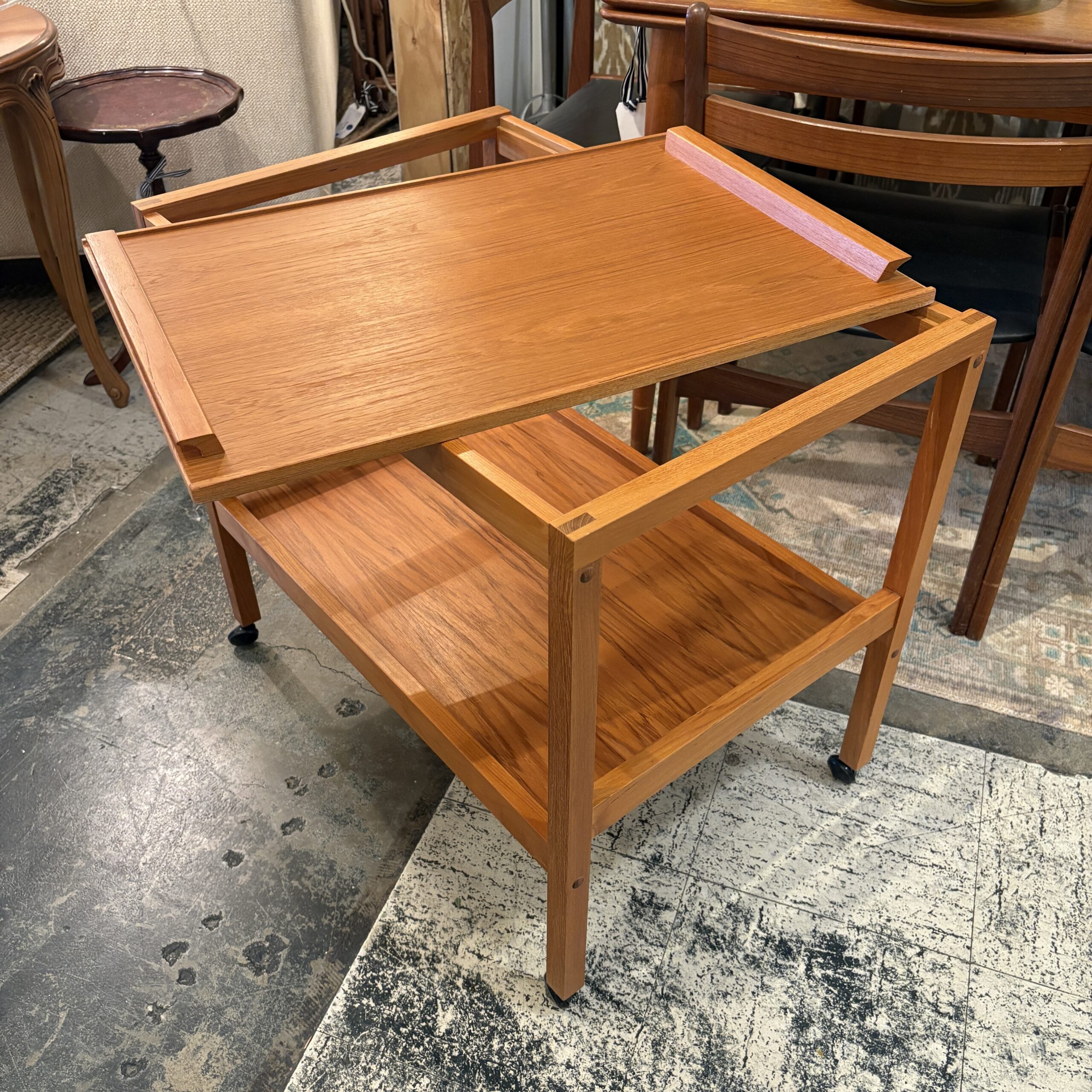 Vintage Teak Bar Cart with Removable Tray Top - Image 5