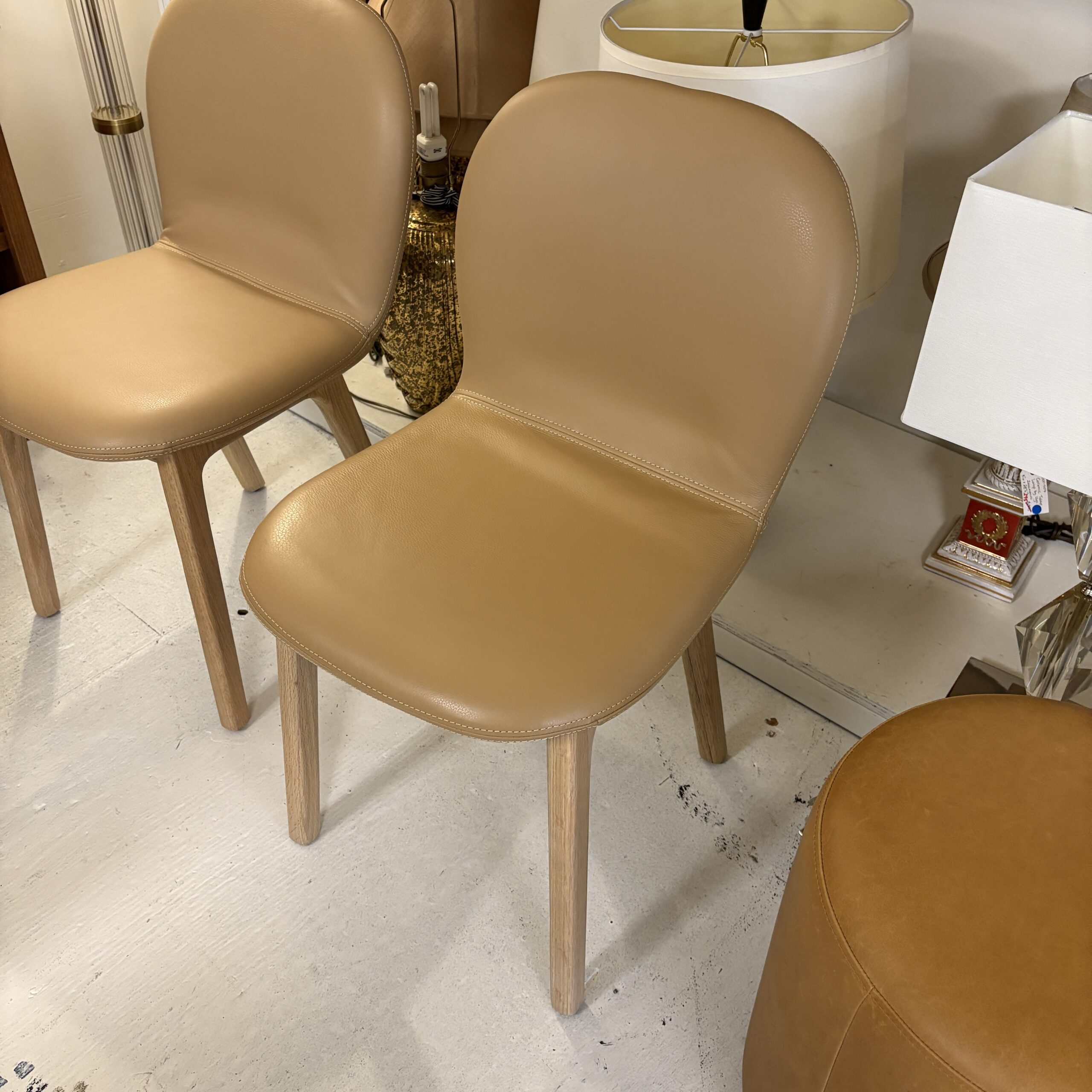 Pair of Tan Oak Chairs - Coast Consignment