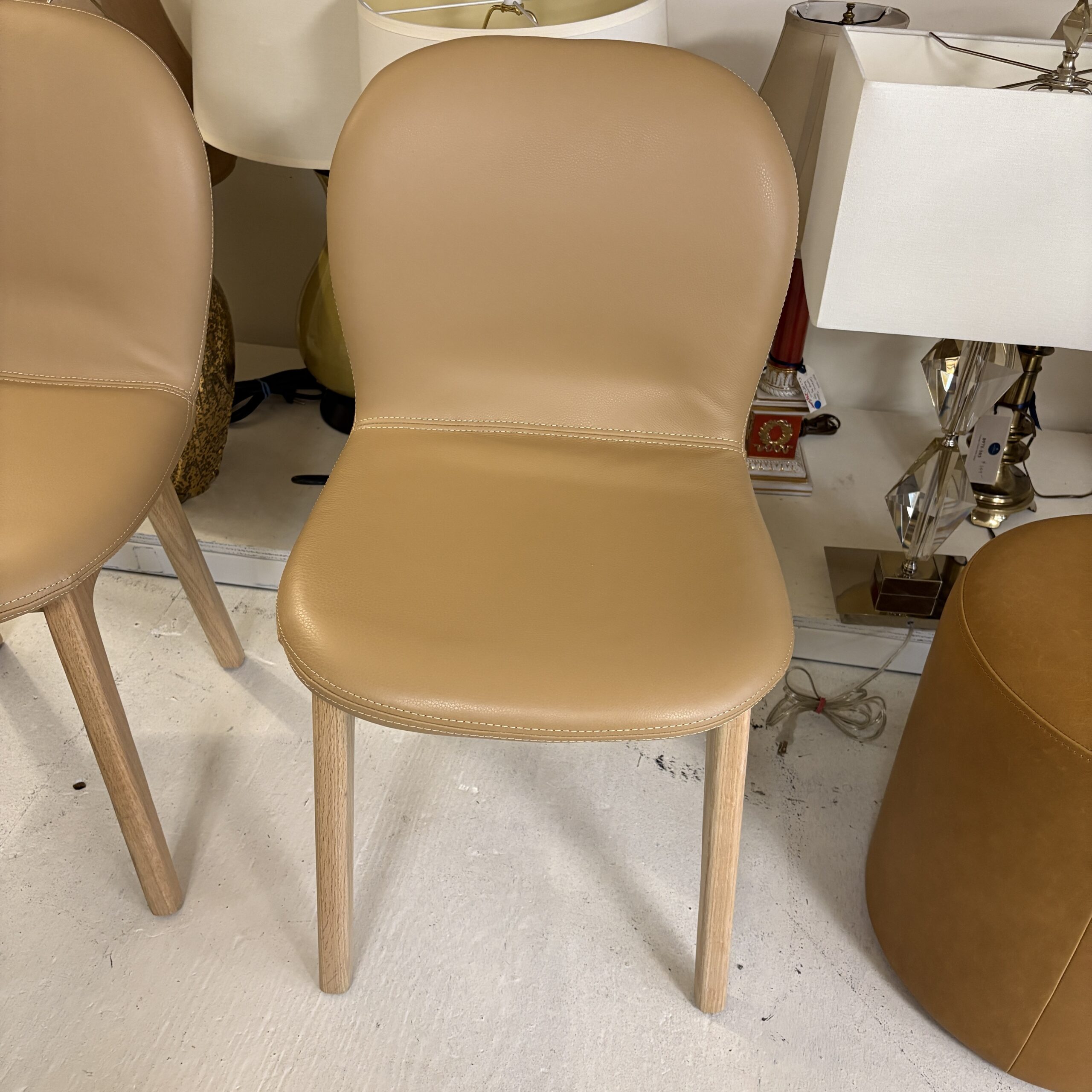Pair of Tan Oak Chairs - Coast Consignment