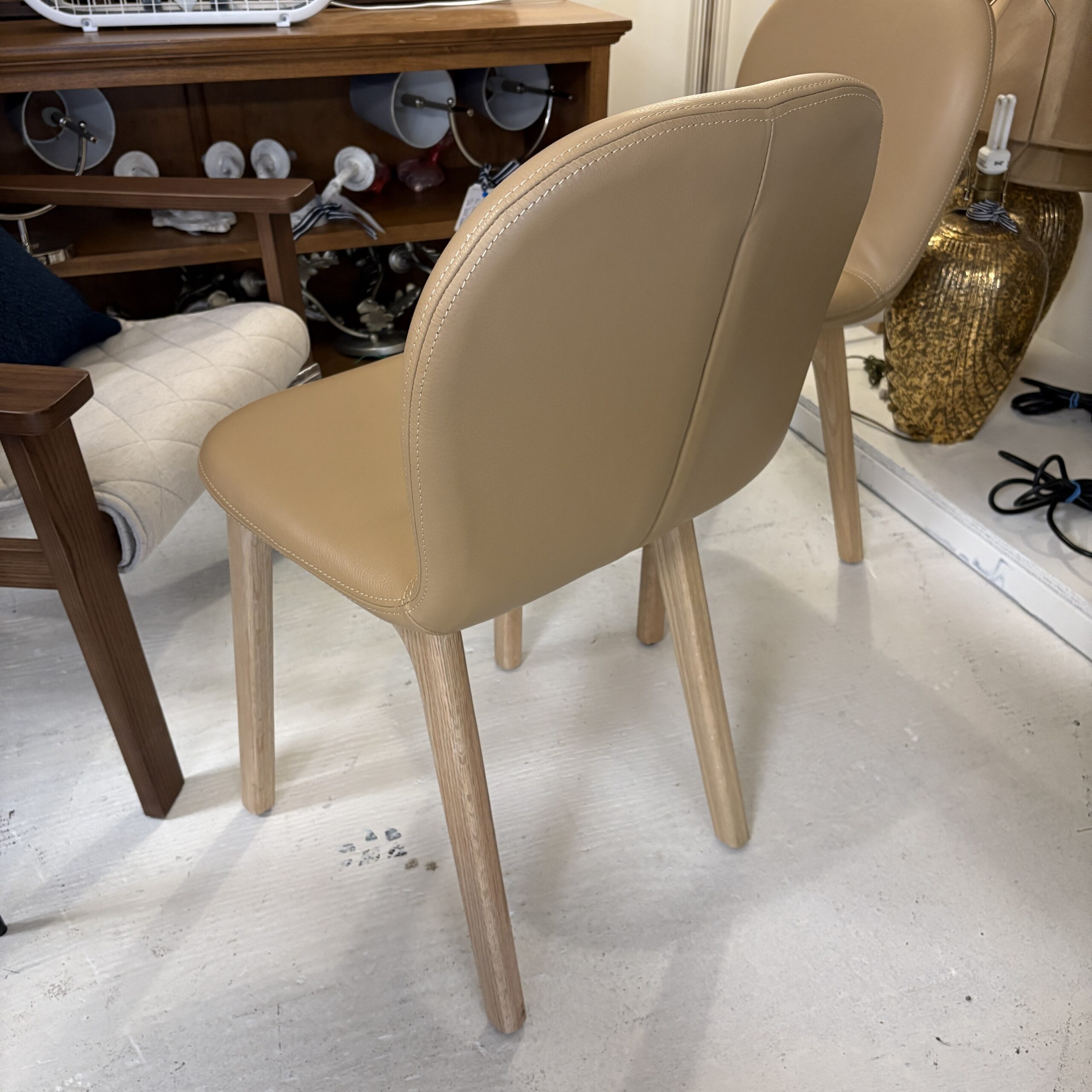 Pair of Tan Oak Chairs - Coast Consignment