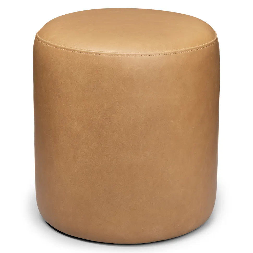 Charme Tan 16" Leather Ottoman - Coast Consignment