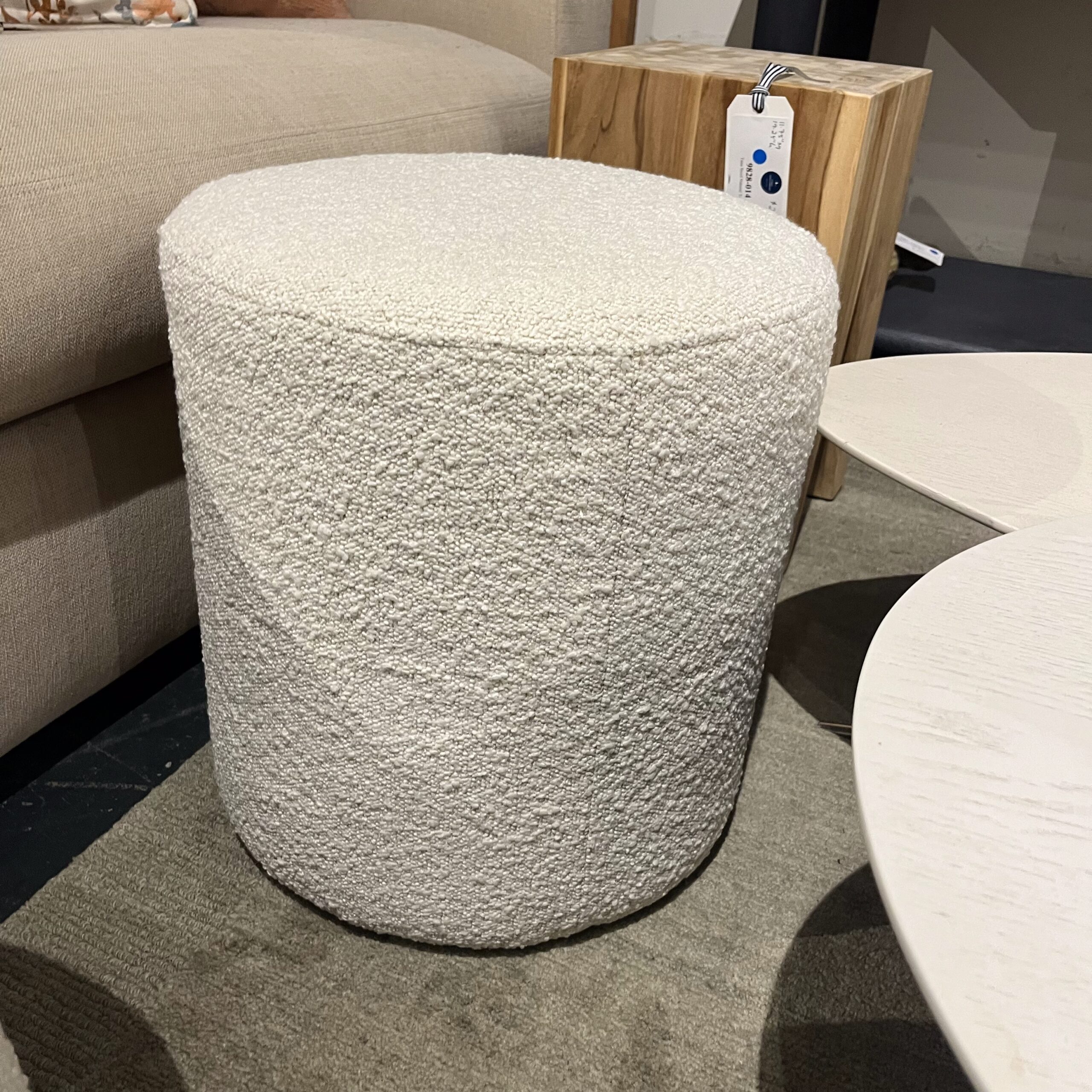 Ivory Bouclé Ottoman - Coast Consignment