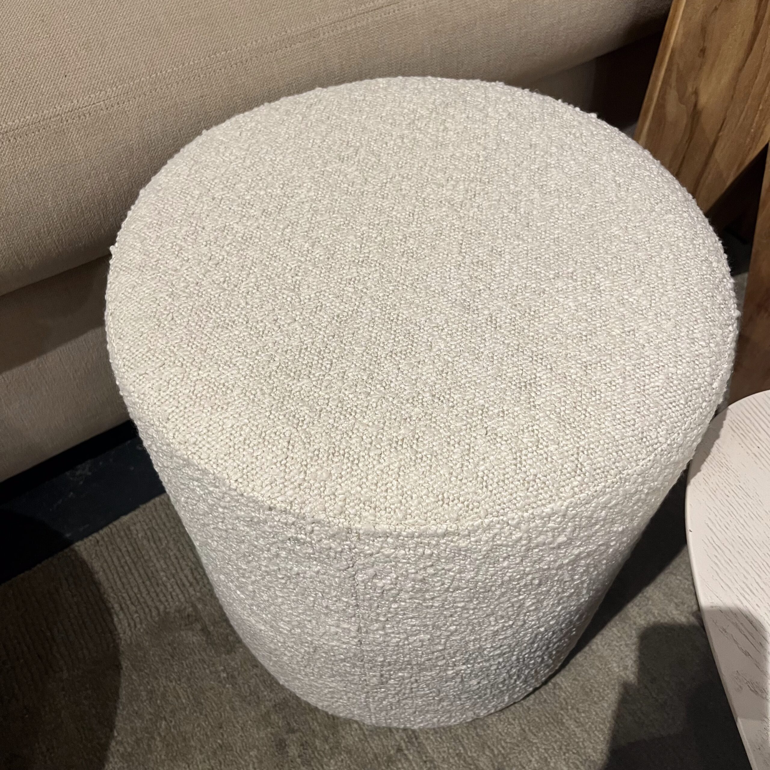 Ivory Bouclé Ottoman - Coast Consignment
