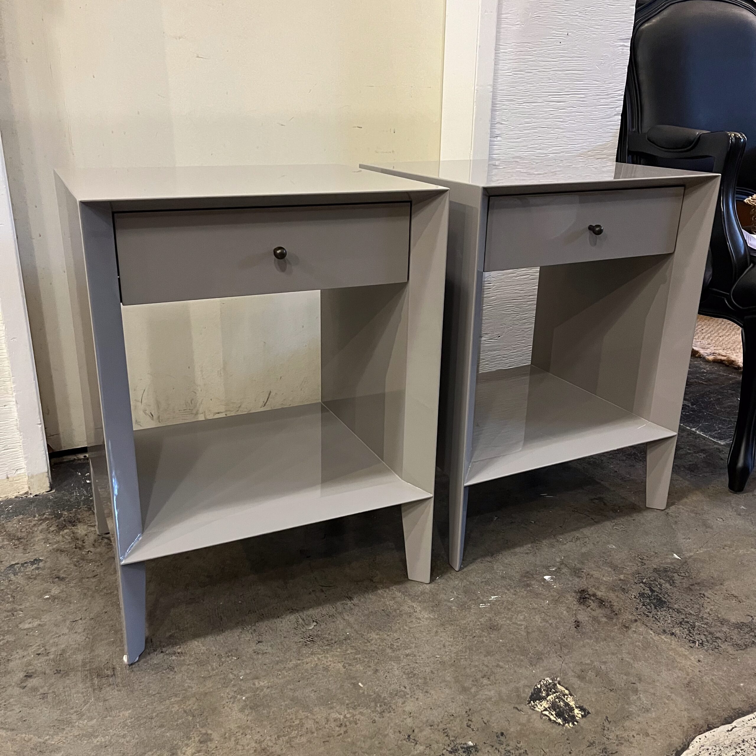 Pair of West Elm Grey Lacquer Nightstands - Coast Consignment