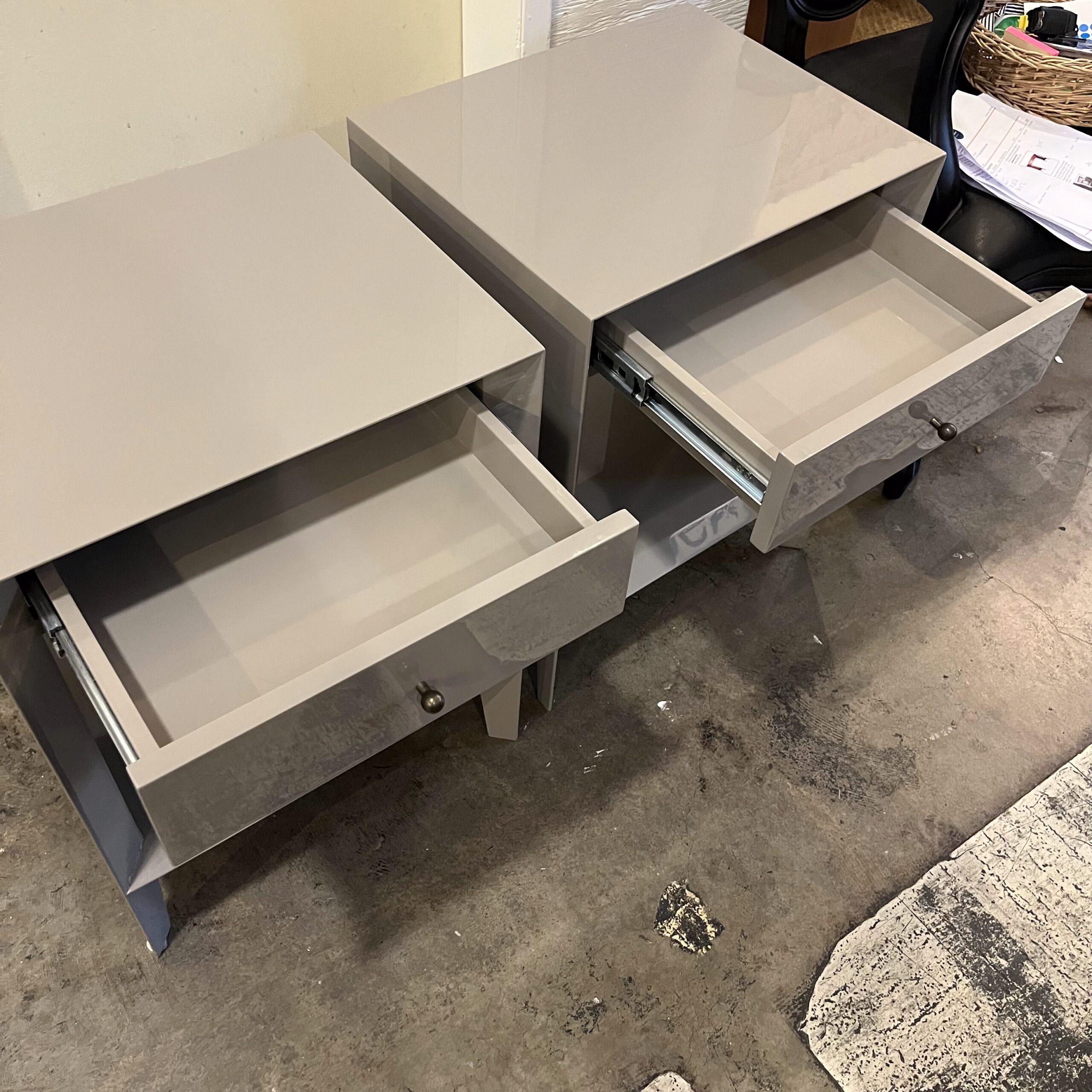 Pair of West Elm Grey Lacquer Nightstands - Coast Consignment