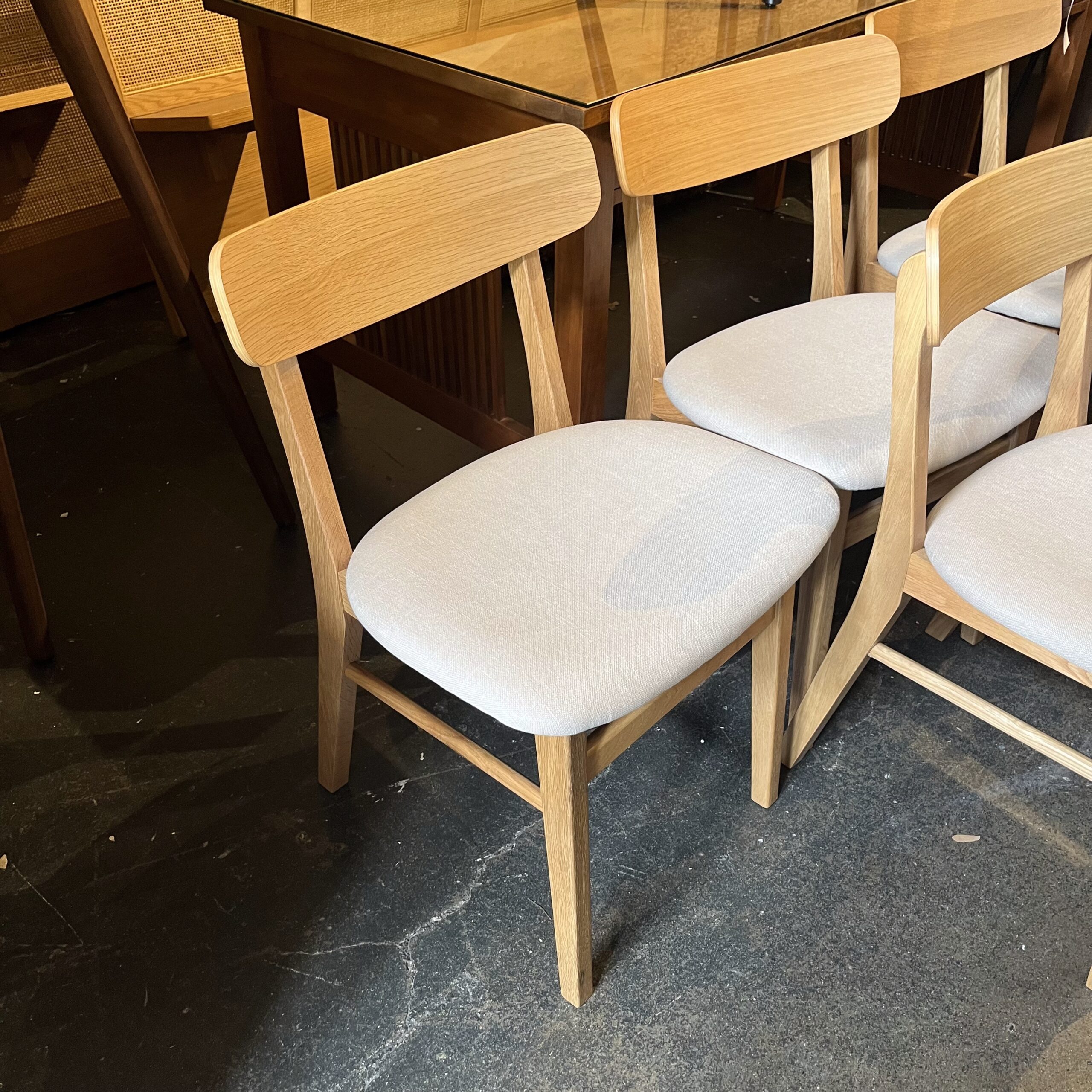 Set of 8 Oak &amp; Welsh Taupe Dining Chairs - Coast Consignment