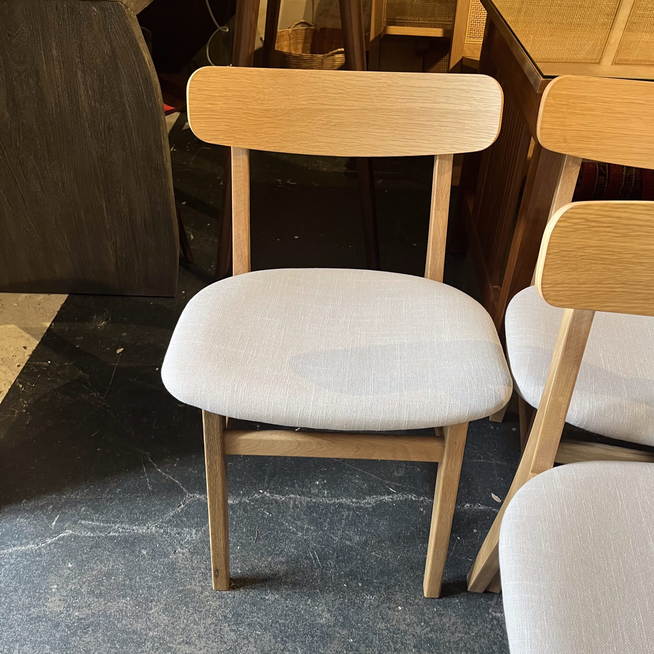 Set of 8 Oak &amp; Welsh Taupe Dining Chairs - Coast Consignment