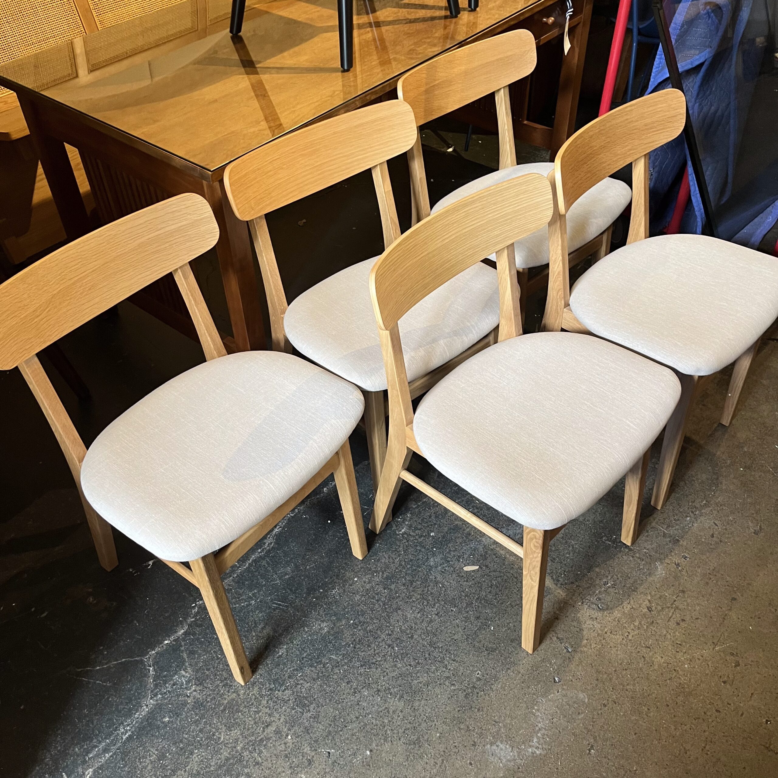 Set of 8 Oak &amp; Welsh Taupe Dining Chairs - Coast Consignment