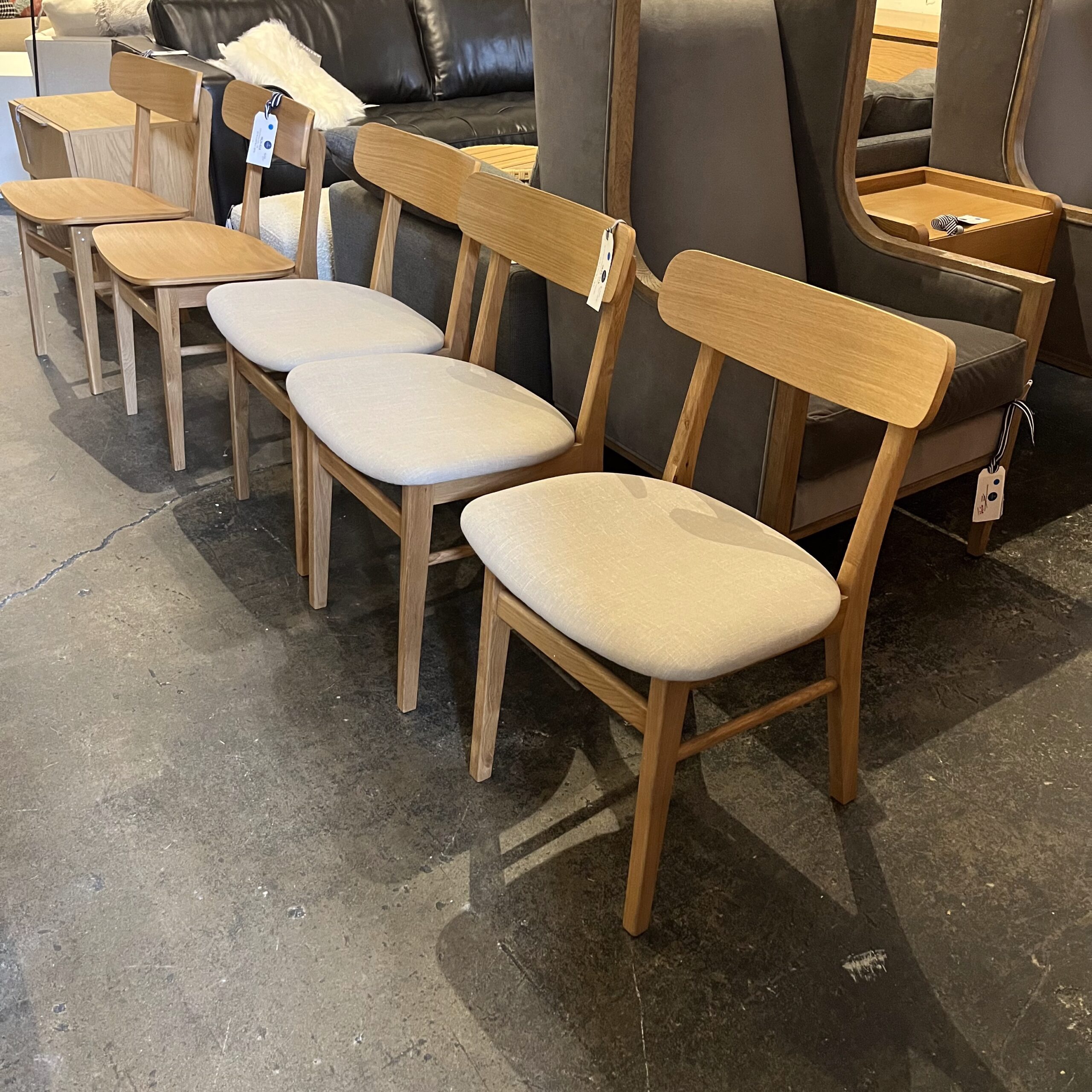 Set of 8 Oak &amp; Welsh Taupe Dining Chairs - Coast Consignment