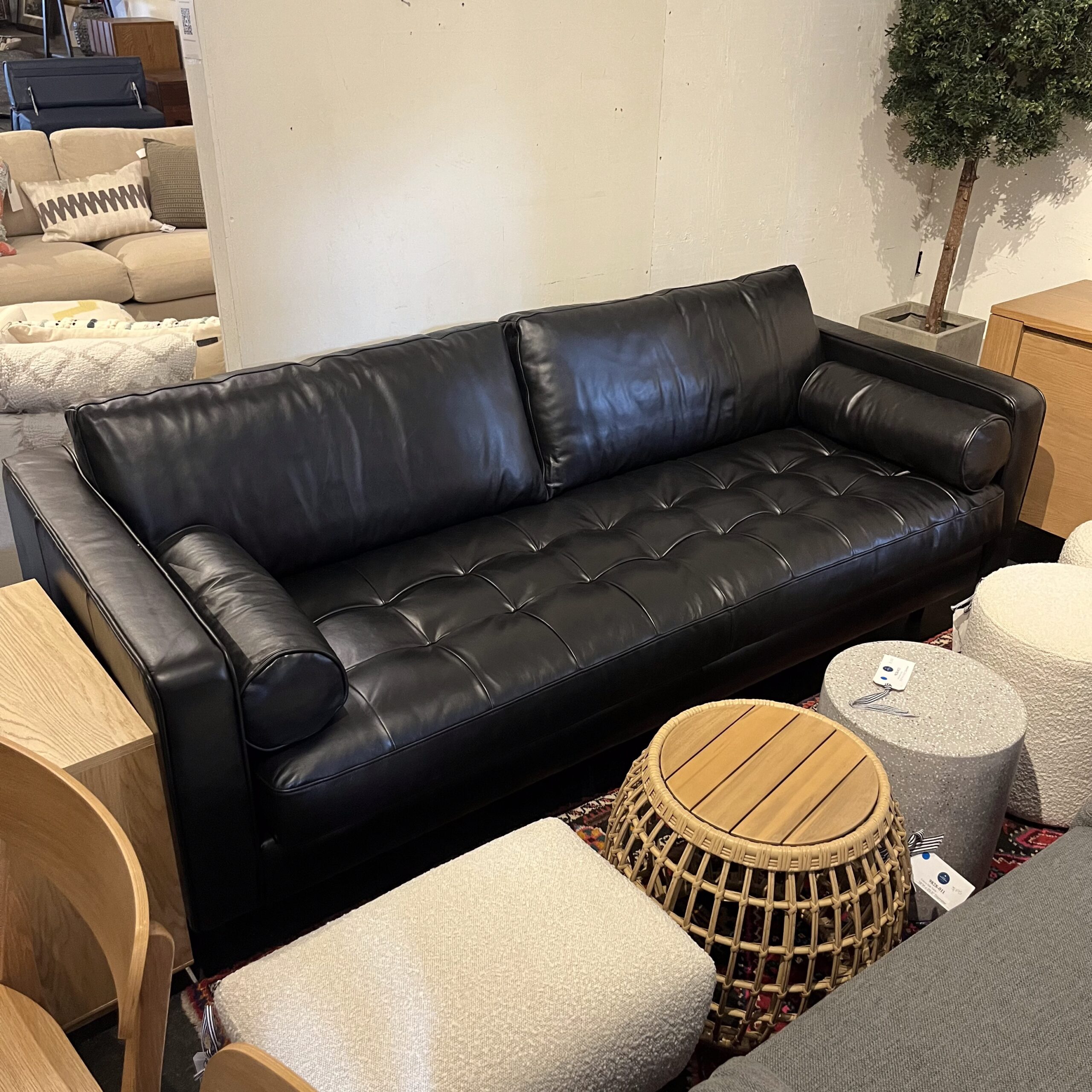 Oxford Black 88" Tufted Leather Sofa - Coast Consignment