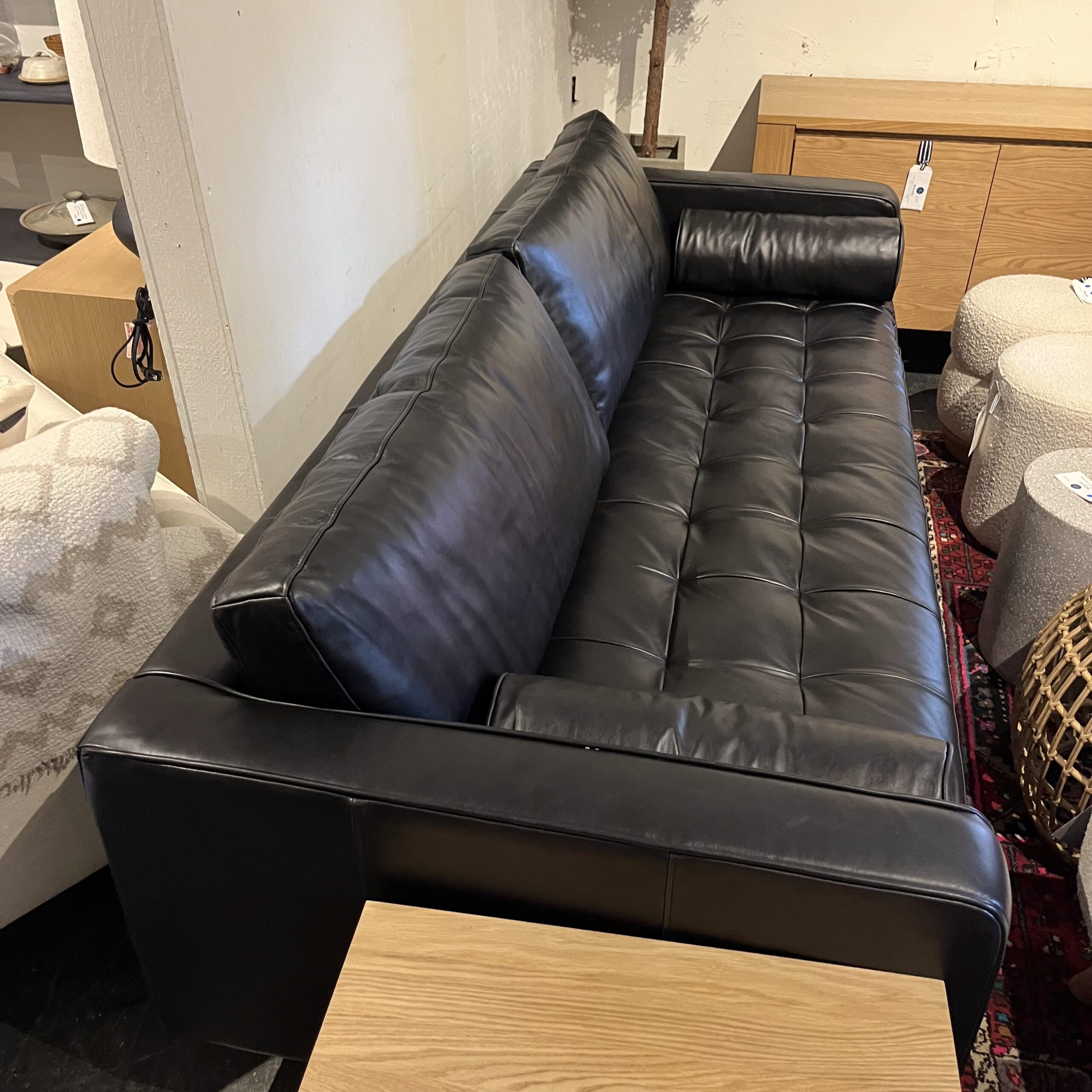 Oxford Black 88" Tufted Leather Sofa - Coast Consignment