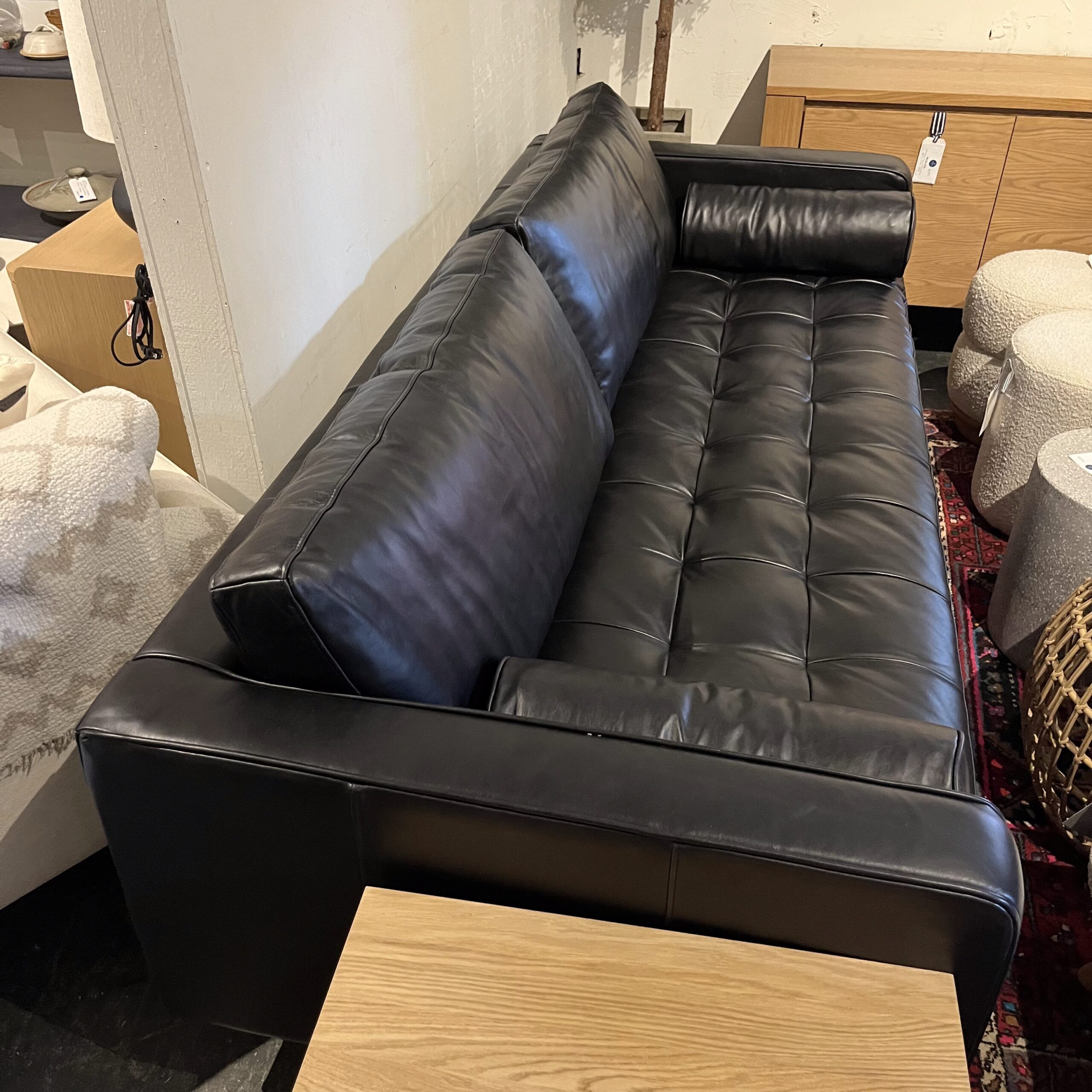 Oxford Black 88" Tufted Leather Sofa - Coast Consignment