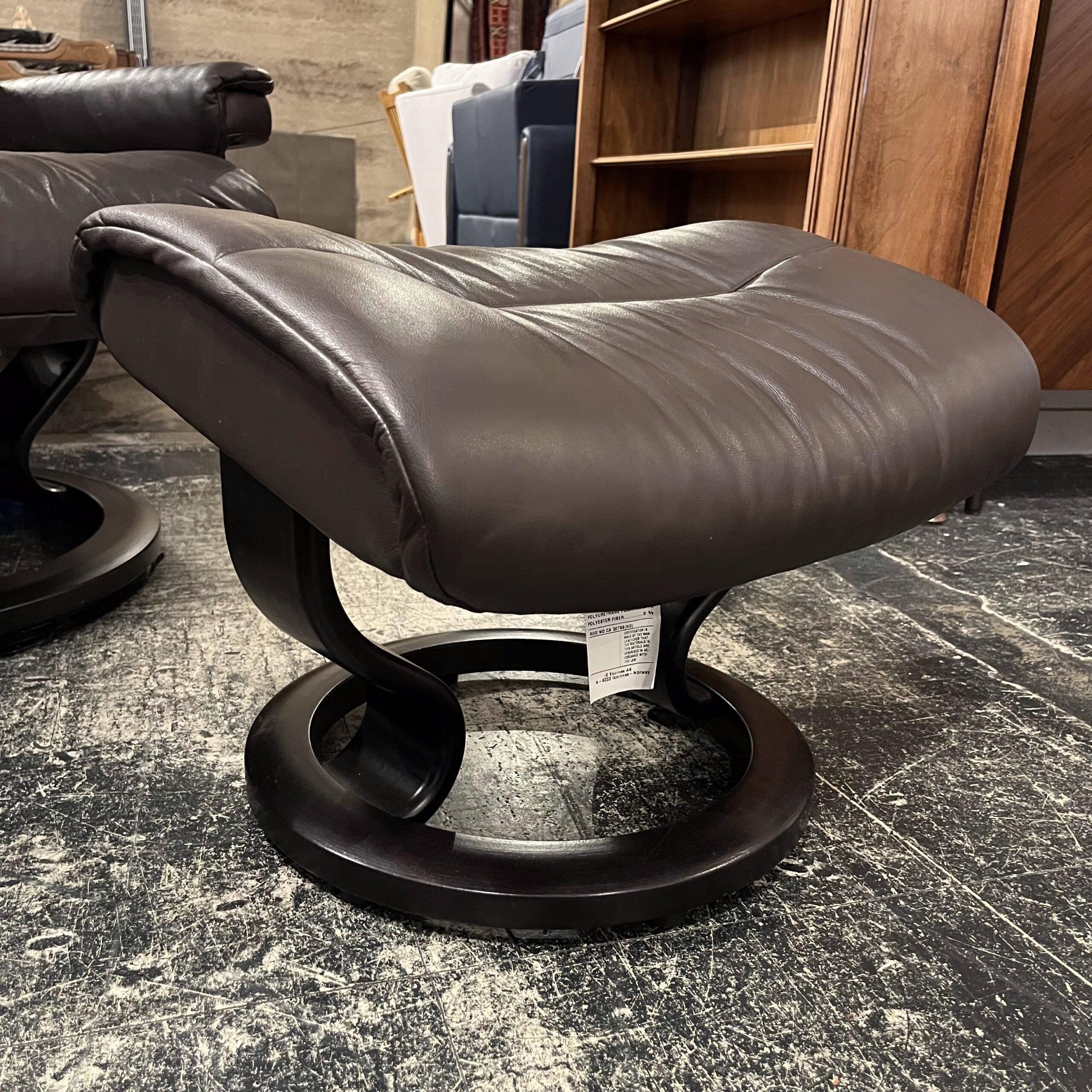 Brown Leather Stressless Chair with Side Table &amp; Ottoman - Coast Consignment